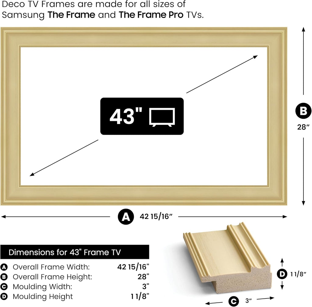 Antique White 43' Premiere Deco TV Frame - Compatible ONLY with Samsung The Frame TVs (Fits 2021-2026, LS03A, LS03B, LS03C, LS03D, LS03FA)