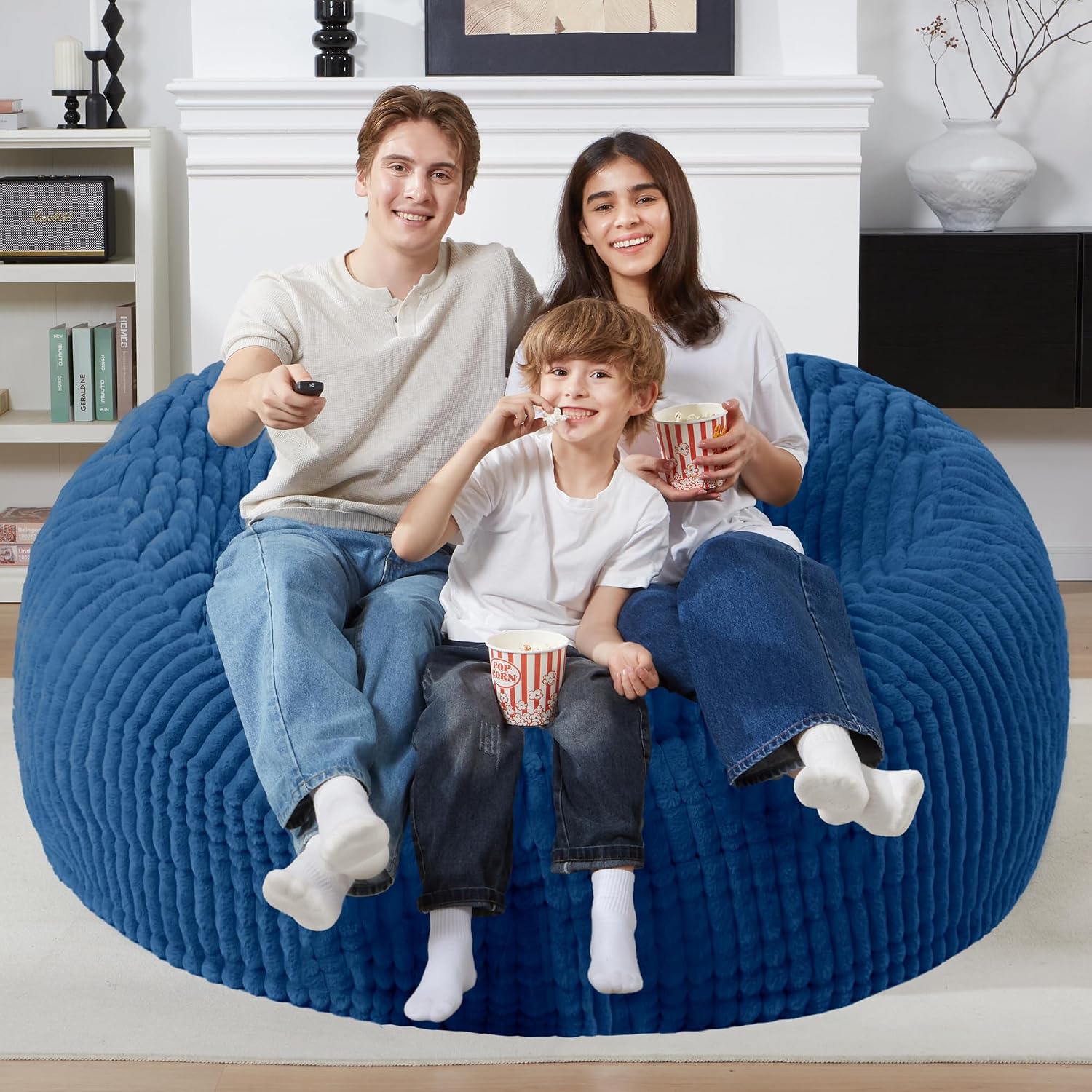 Homguava 5 FT Bean Bag Chair,5' Big Bean Bag,Giant Bean Bag Chairs for Adults with Memory Foam Filled,Comfy Large Beanbag Chairs Soft Bean Bag Sofa with Dutch Corded Plush Cover-Blue
