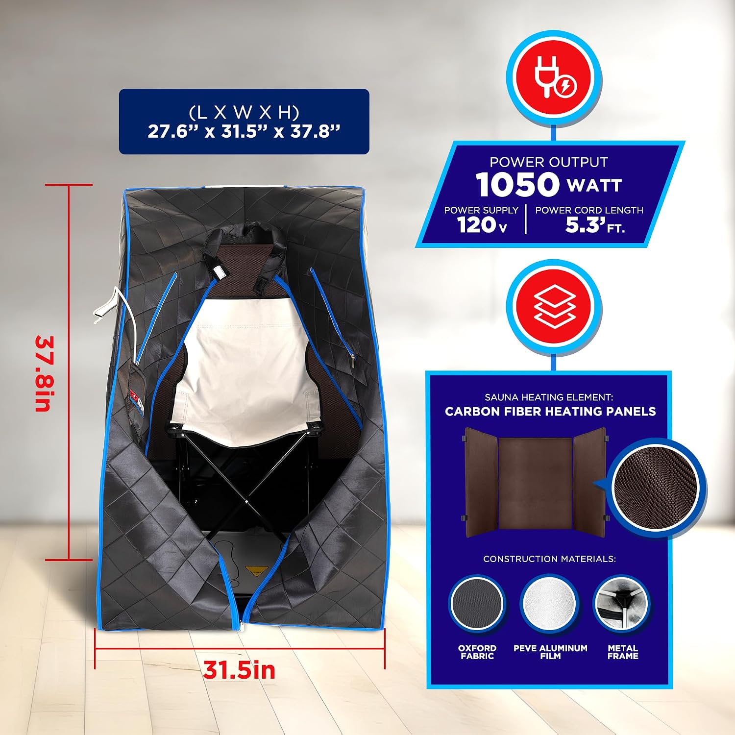 TopMaster Foldable Infrared Sauna, Portable Sauna for Home, Sauna Tent Sauna Box Portable, Indoor Portable Sauna with Foldable Chair, Wired Controller - Sauna Box for Home 1050W Power, Max 140°F Black