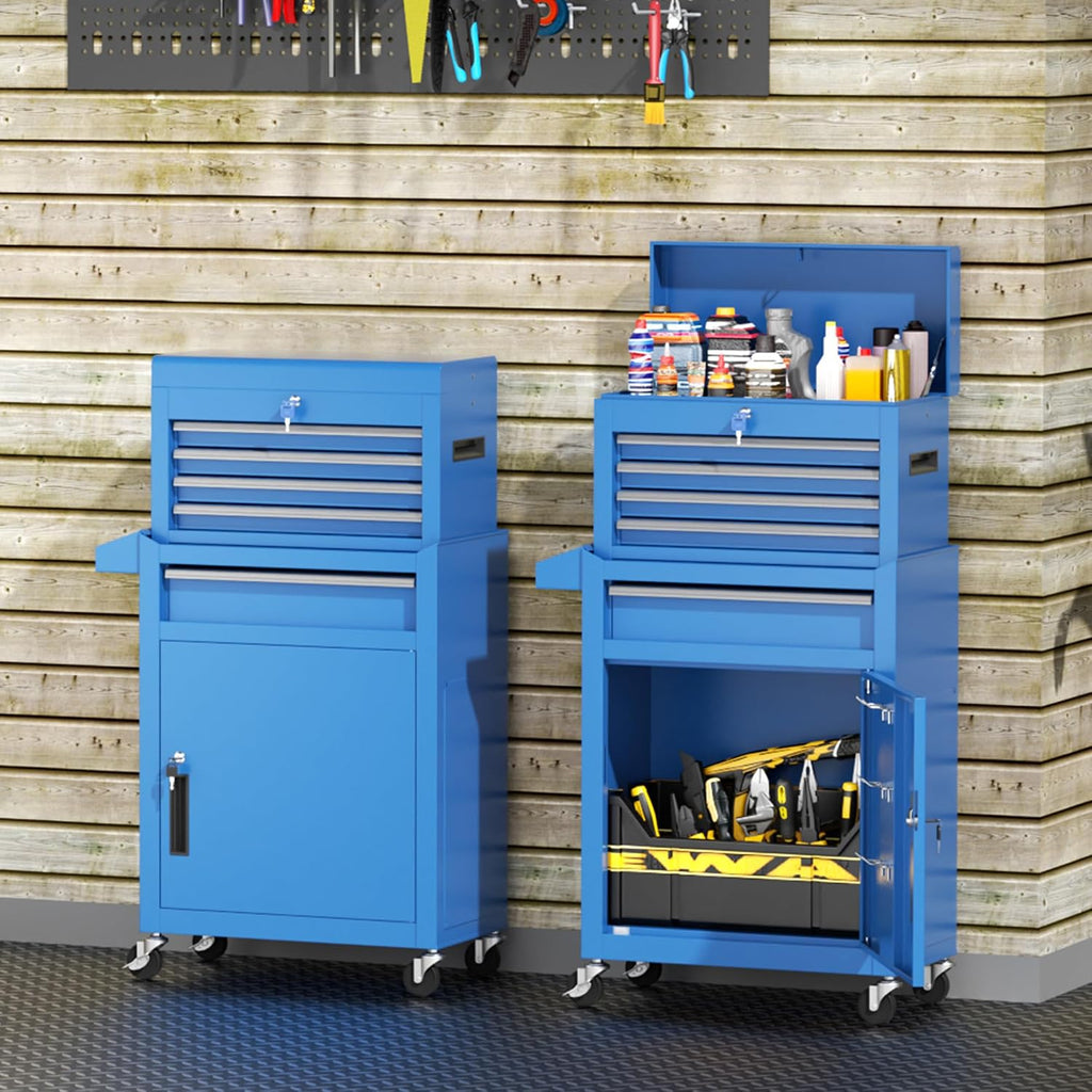 INTERGREAT Rolling Tool Chest, 5-Drawer Tool Box Organizer, Lockable Wheels & Sliding Drawers & Detachable Top, Tool Storage Cabinet for Garage Workshop (Blue)