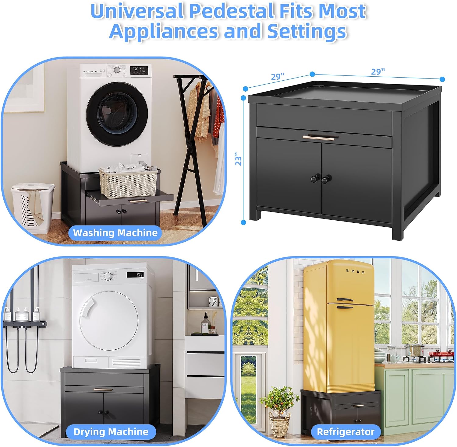 Laundry Pedestal for Washer and Dryer, Heavy Duty Metal Washer Dryer Pedestal Stand With Basket Shelf, 29' Universal Fit Anti-Vibration Washing Machine Stand, 770 LBS Capacity, 29'W×29'D×23'H