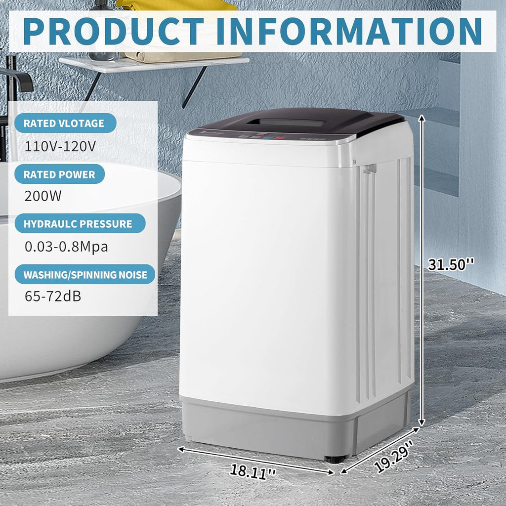 Winado Full Automatic Washing Machine, 17.6Lbs Top Load Portable Washer with Drain Pump, 10 Wash Programs 8 Water Level Washing and Dryer Combo, 2 in 1 Washer and Dryer for Apartments, RV, Camping