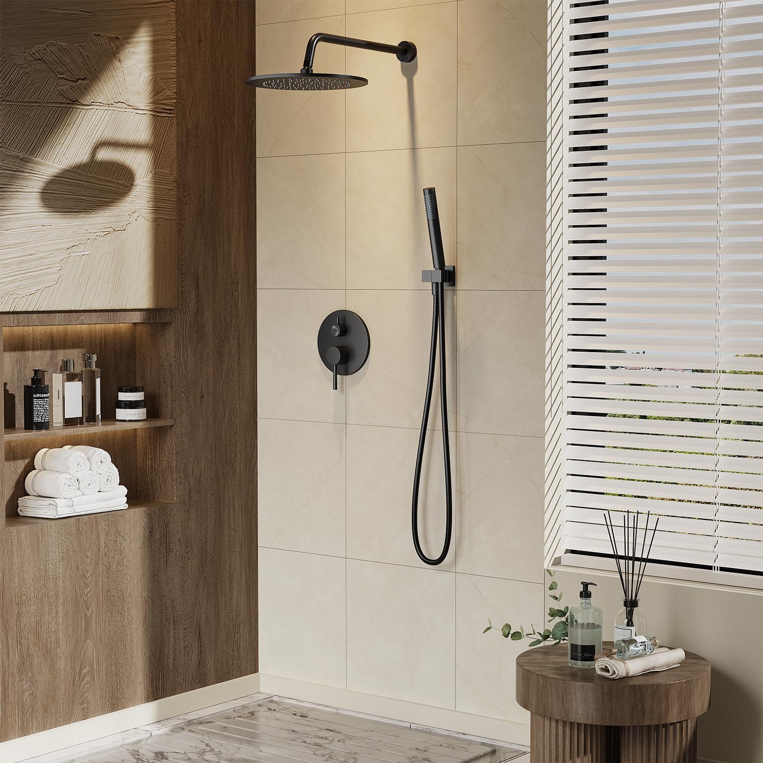 Gabrylly Black Shower Faucet Set, Wall Mounted System with Shower Valve, High Pressure 10' Rain Shower head with Handheld Spray Combo, 2 Way Rainfall Shower Fixtures, Matte Black