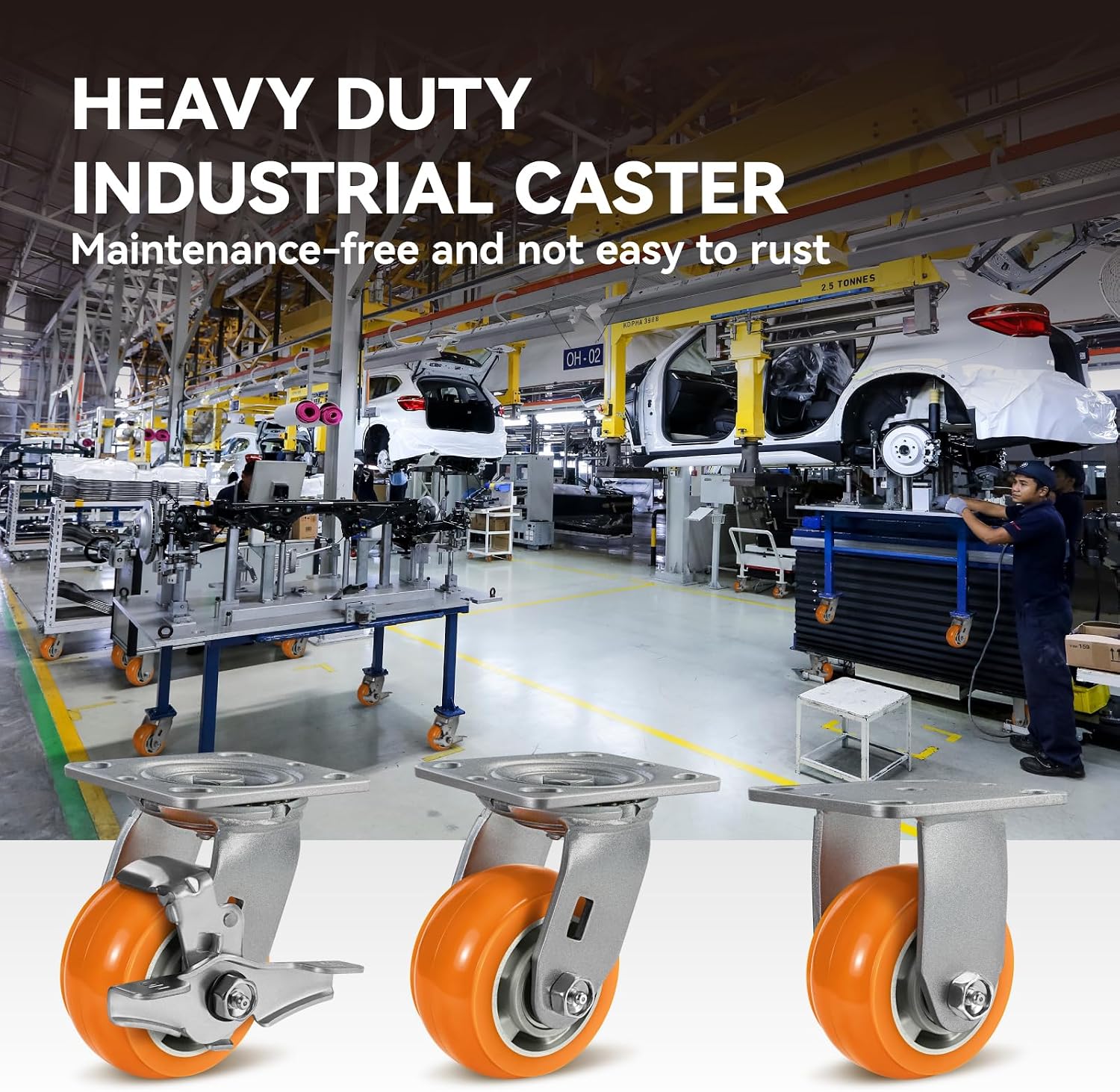 4' Casters, Heavy Duty Industrial Caster Wheels, Crowned Tread Aluminum Core Thickened Polyurethane Casters Set of 4 with Load 3200lbs Capacity, Wheels for Cart Toolbox (4 Swivel)