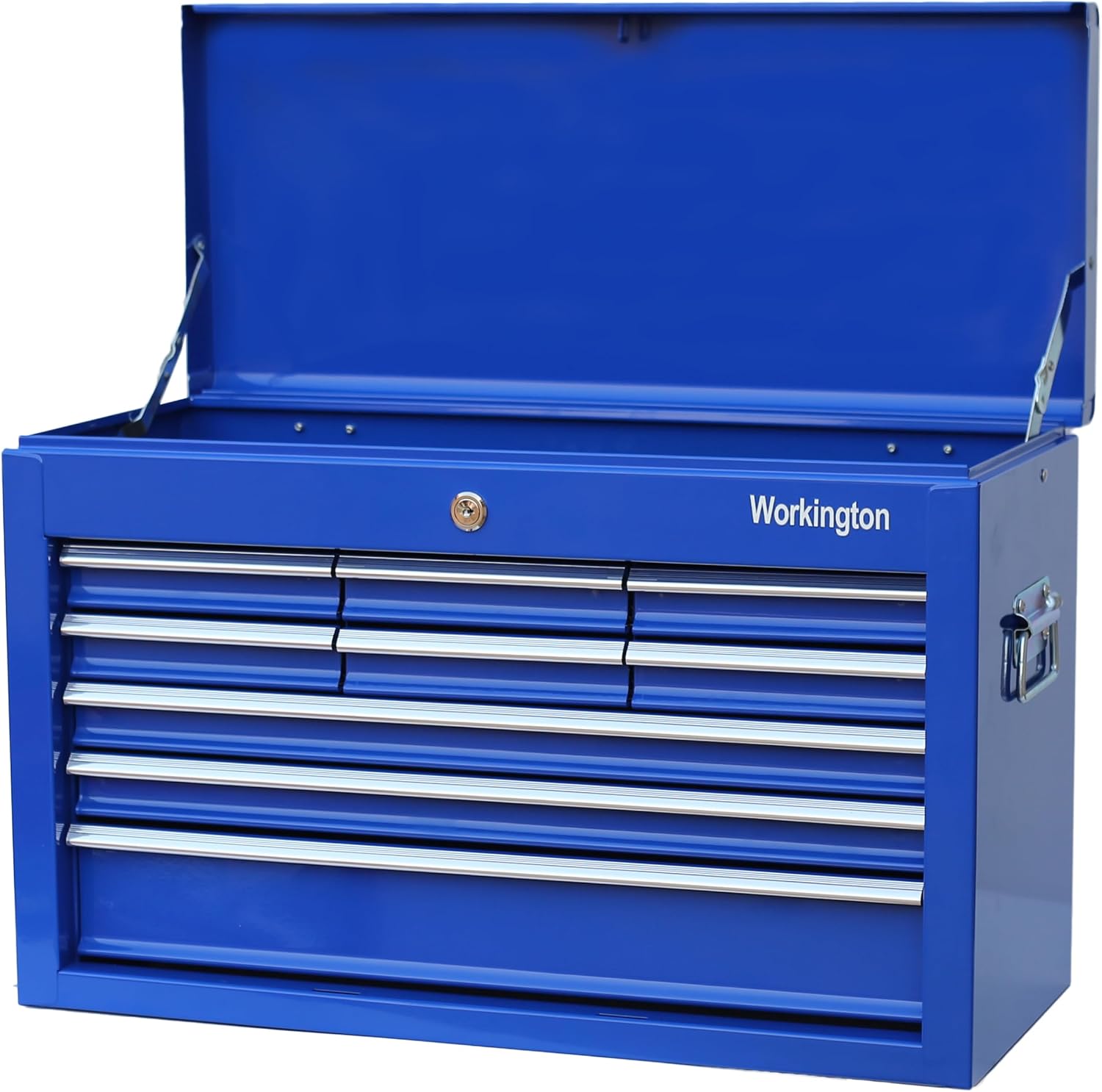 Workington Portable Metal Tool Chest with 9 Drawers, 24' 9-Drawer Tool Chest Cabinet with Ball Bearing Drawer Slides, Steel Tool Storage Box Organizer 4006 Blue