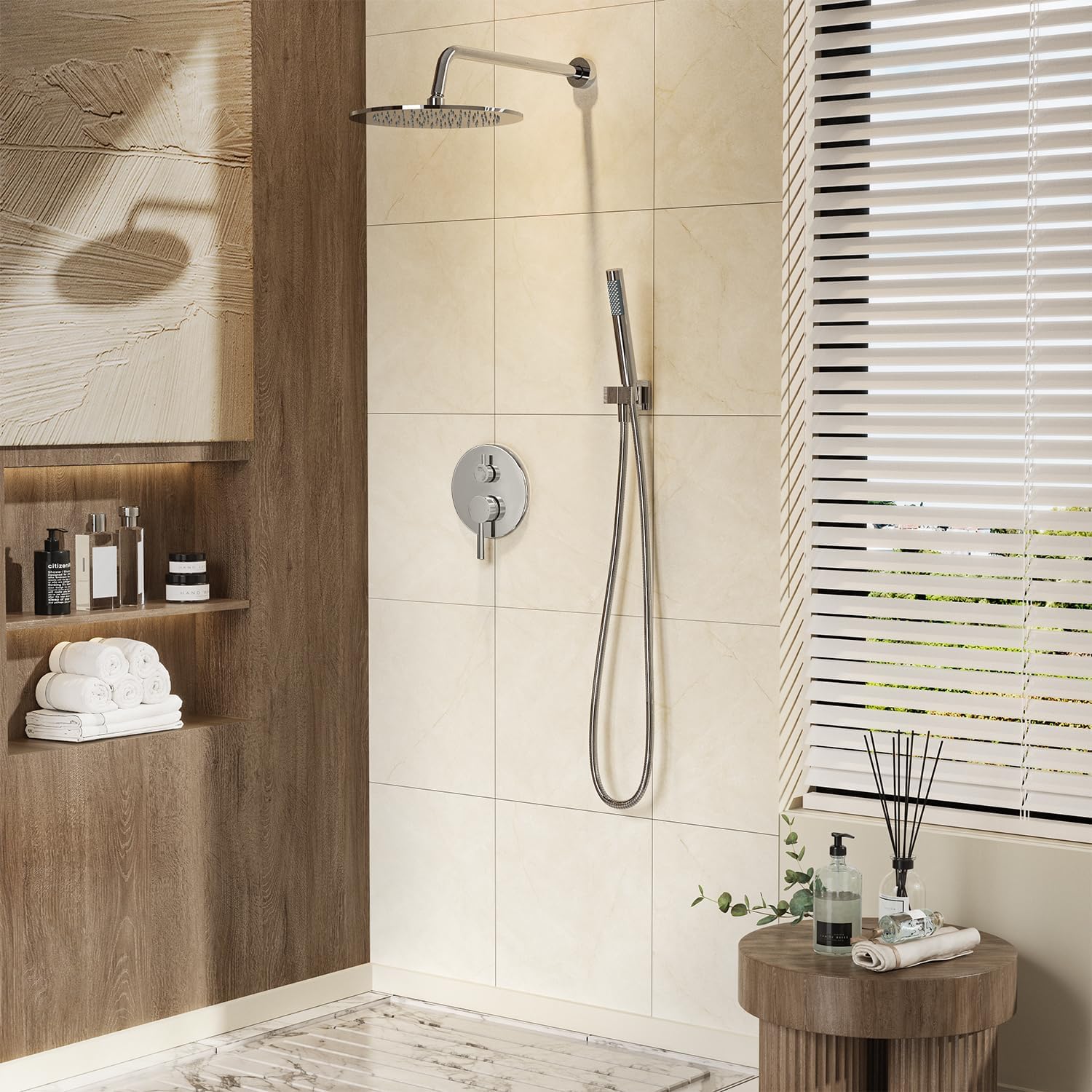Gabrylly Shower System, Wall Mounted Shower Faucets Set with Shower Valve, High Pressure 10' Rain Shower head with Handheld Spray Combo, 2 Way Rainfall Shower Head Set, Chrome