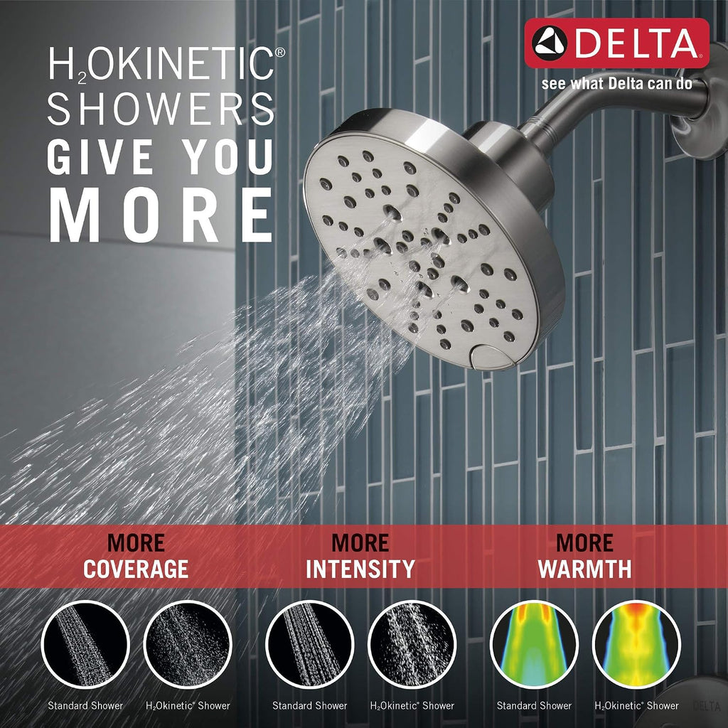 Delta Nicoli 14 Series H2Okinetic Shower Faucet Set, Brushed Nickel Shower Head and Handle Set, Valve Trim Kit, Stainless 142749-SS (Shower Valve Included)