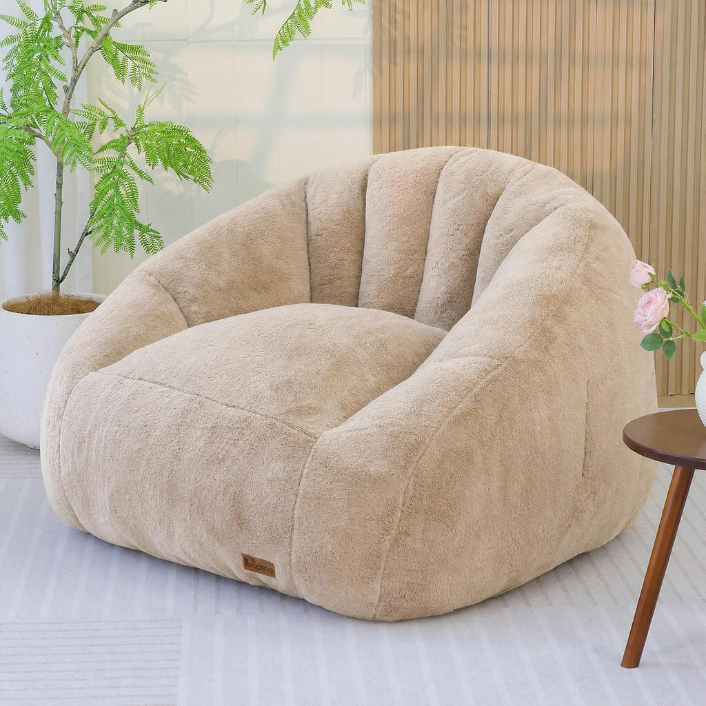 Giant Bean Bag Chair for Adults, Teens and Kids, Cozy Fluffy Corduroy Beanbag Chair with Filler, Large Floor Lounge Sofa for Living Room, Bedroom, Dorm, Gaming and Reading(Khaki)