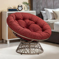 Bme 40' Ergonomic Wicker Papasan Chair with Soft Thick Density Fabric Cushion, High Capacity Steel Frame, 360 Degree Swivel for Living, Bedroom, Reading Room, Lounge, Cherry Sangria-Brown Base