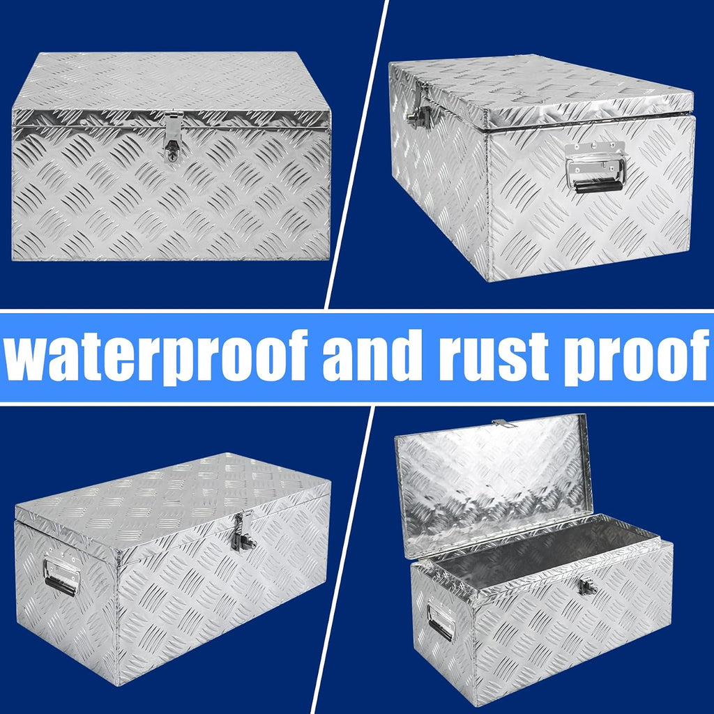 Aluminum Underbody Truck Box 32'×18'×14' Pick up Square Storage Toolbox Heavy Duty Diamond Plate Tool Boxes with Side Handle Buckle Lock and Keys for Storage and Organization