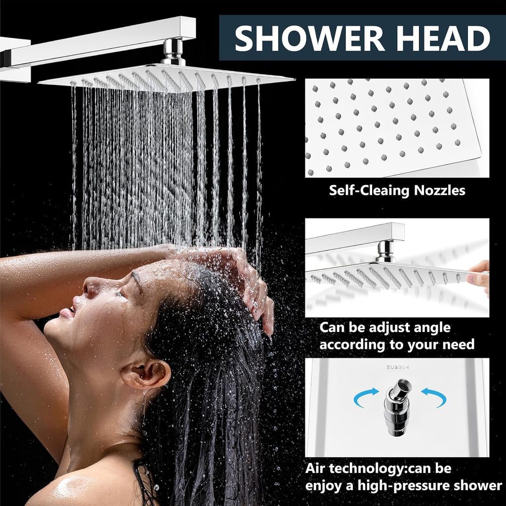 Aolemi Shower Faucet Set Rain Shower System with Handheld Spray Bathroom Shower Combo Rough-in Valve and Shower Trim Kit Included Polish Chrom 10 Inch Wall Mount Shower Head