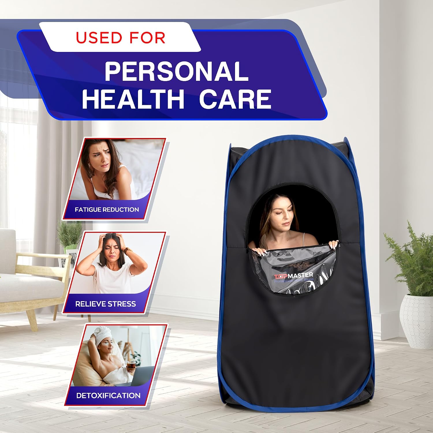 TopMaster Foldable Steam Sauna, Portable Steam Sauna for Home, Sauna Tent, Sauna Box Portable, Indoor Portable Sauna with Foldable Chair, Remote Controller - 3L 1100W Steam Generator Black