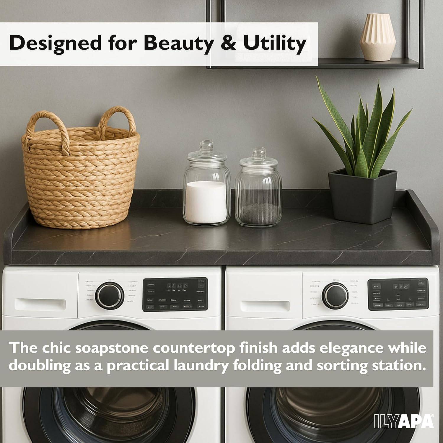 Ilyapa Washer Dryer Countertop - 27.5 x 54 inch Laundry Countertop, Washer and Dryer Covers for The Top, Laundry Room Organization and Storage, Black