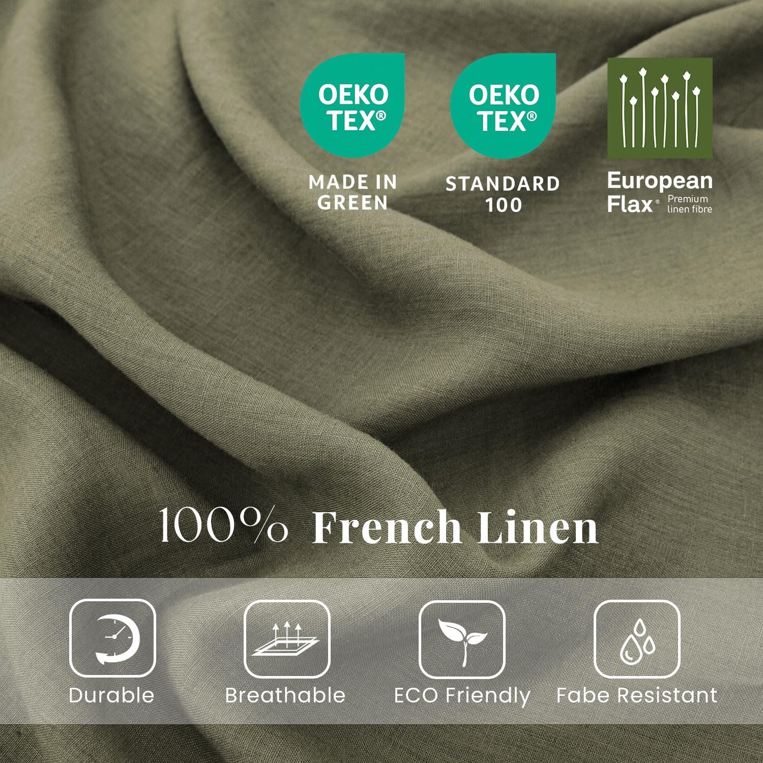 S VICTORY SYMBOL 100% Organic Linen Sheets Set King Size,Washed French Flax Bed Sheets 4Pcs(2 Pillowcases,1 Fitted Sheet,1 Flat Sheet) Breathable Soft,Burnt Olive