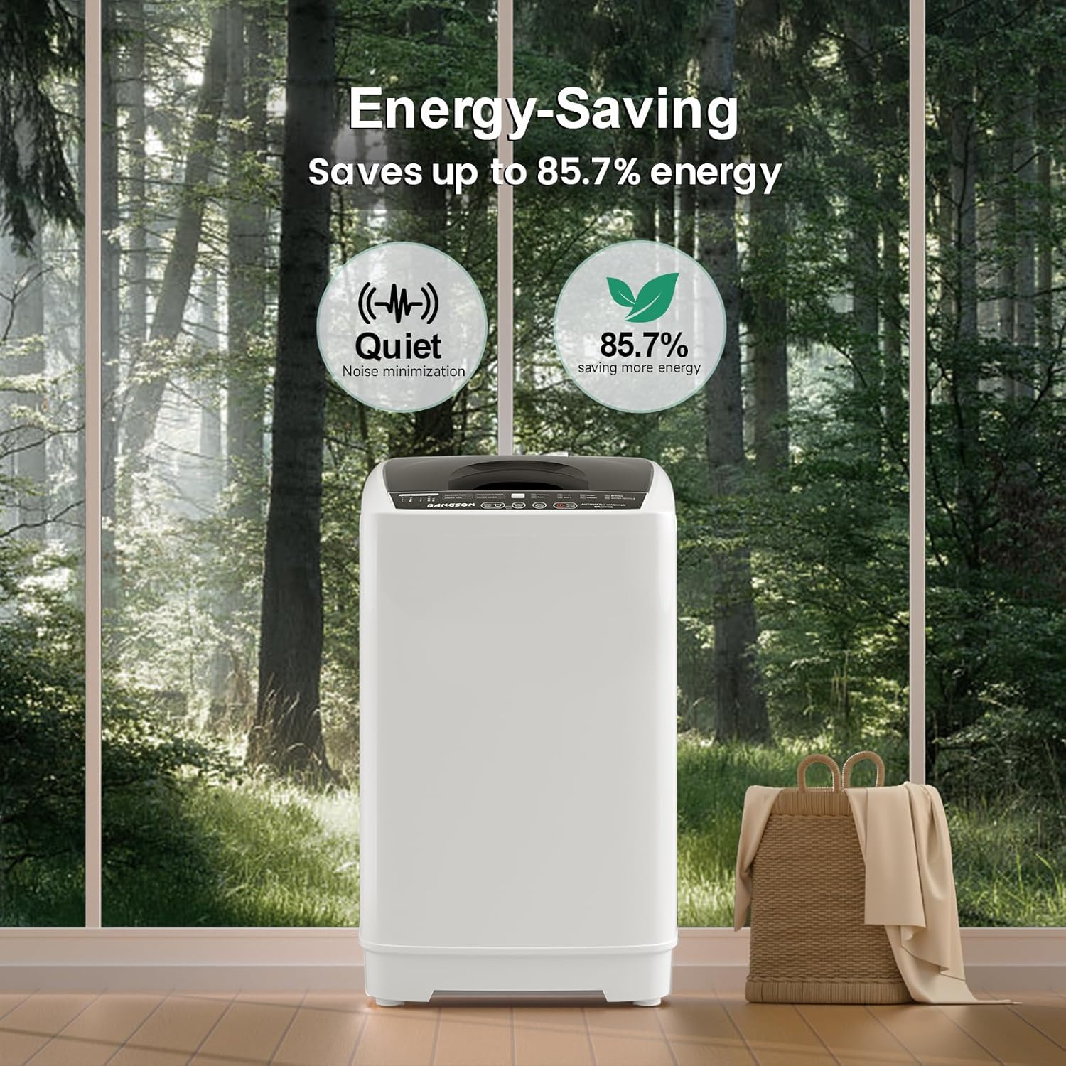BANGSON 1.31cu.ft Portable Washing Machine, Full-Automatic washing Machine with 8 Programs 6 Water Levels, Drain Pump and LED Display, Compact Washer for Apartments, RVs, Homes, White