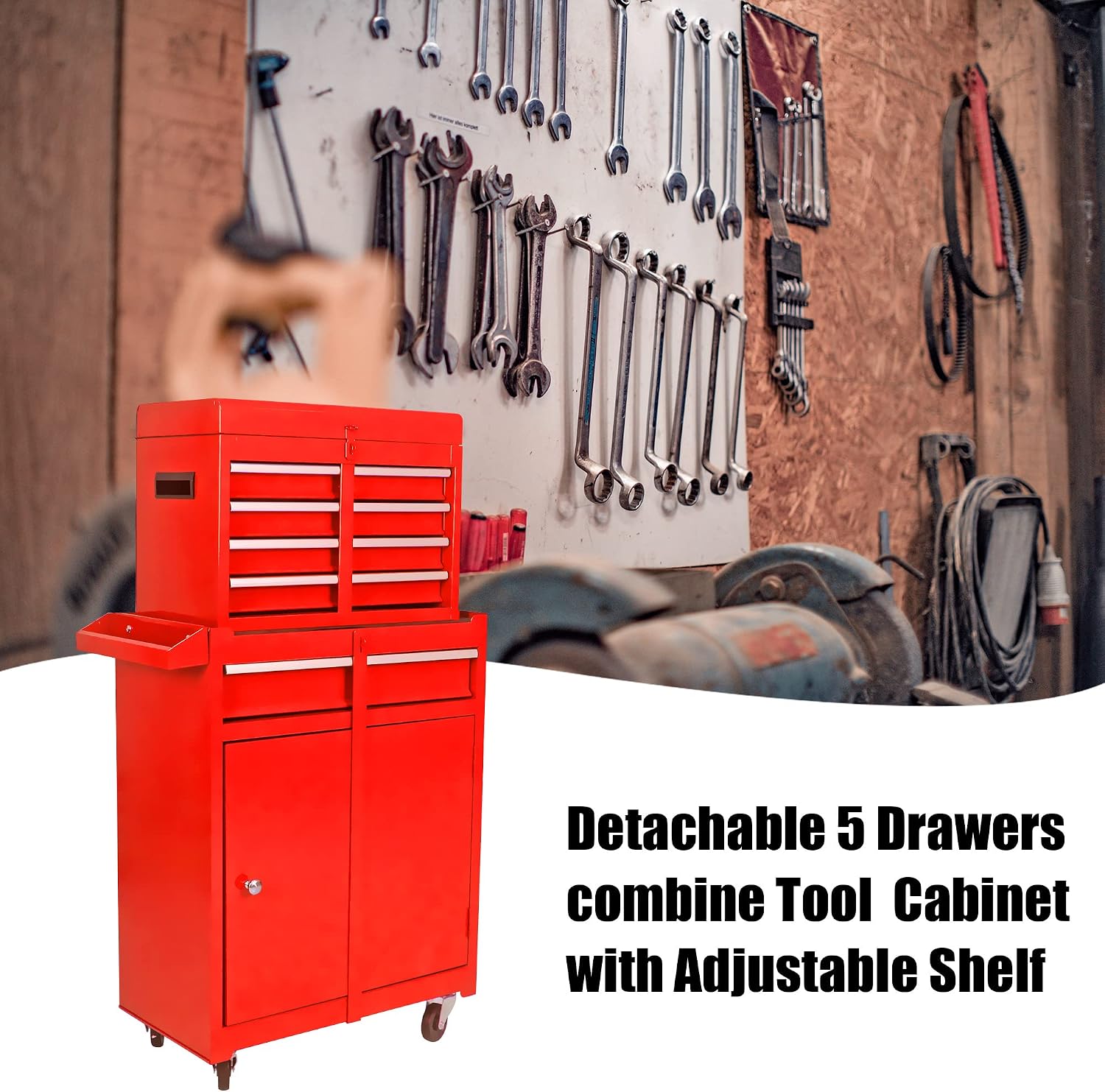 5-Drawer Rolling Tool Chest with Wheels,Tool Cabinet on Wheels with Keyed,Multifunctional Tool Cart on Wheels,Tool Storage Organizer Cabinets for Garage,Warehouse, Repair Shop (Red)