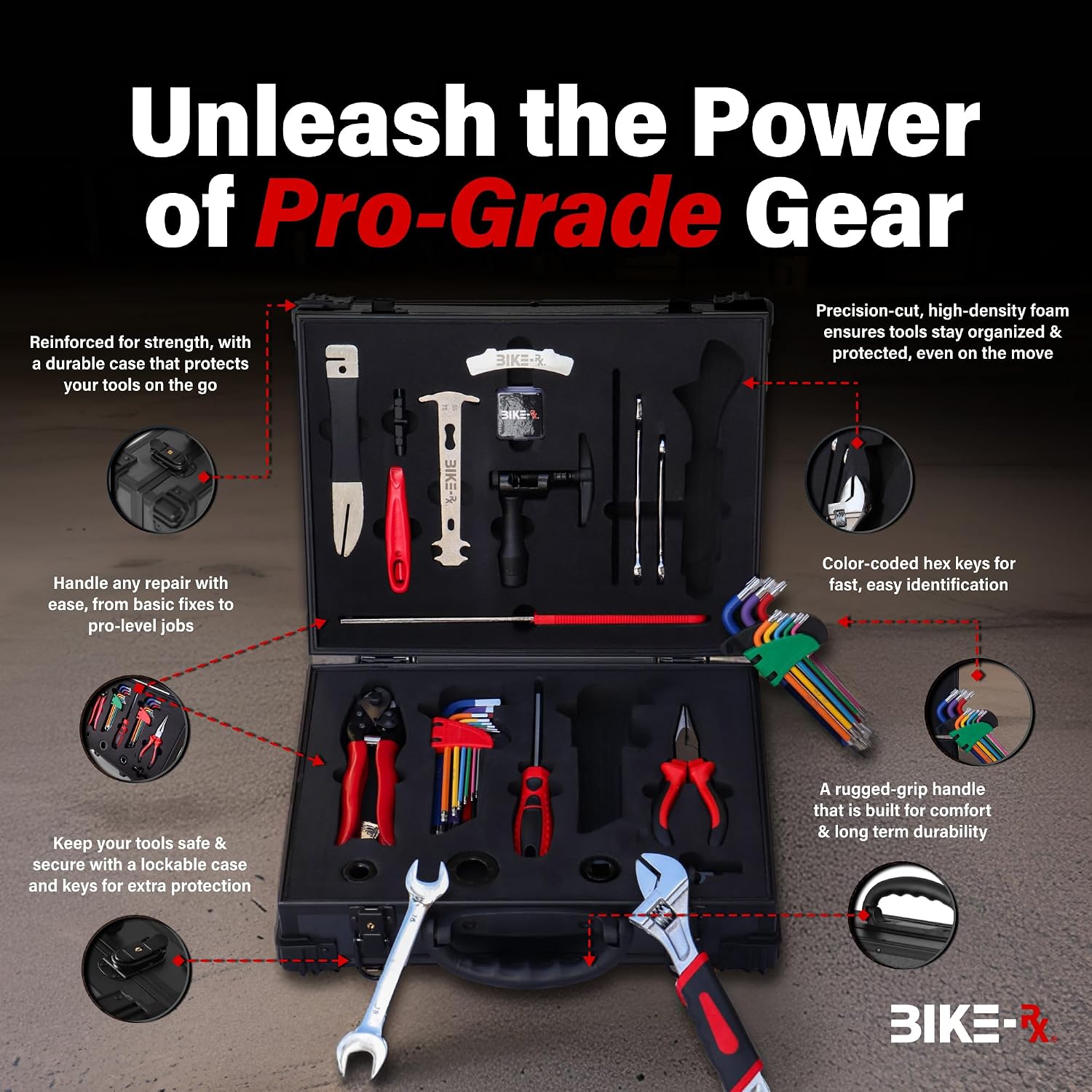 Elite 37-Piece Bike Tool Kit – Bicycle Repair & Maintenance Set for Mountain, Road, BMX & E-Bikes, w/Chain Breaker, Tire Repair Tools & Locking Hard Case