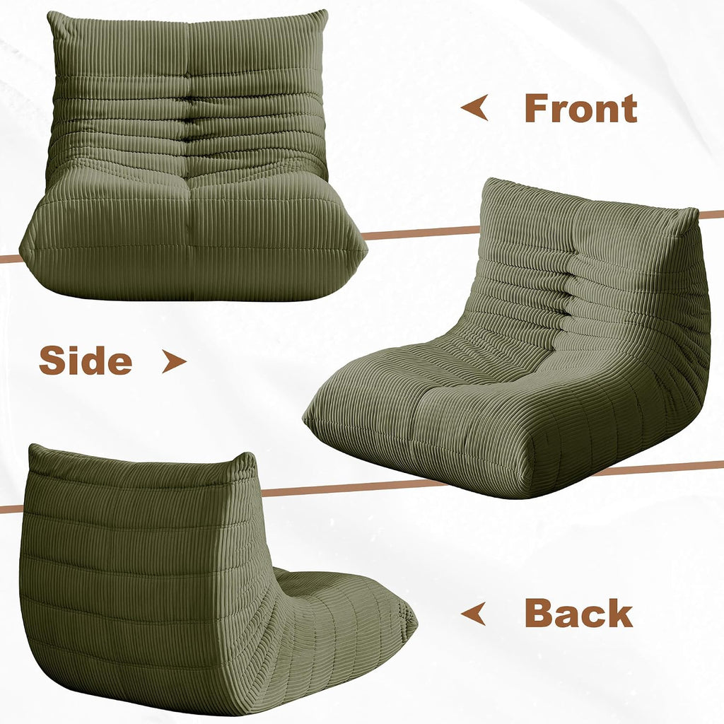 Bean Bag Chair for Adults, Giant Bean Bag Chairs with Lumbar Pillow, Oversized Corduroy Memory Foam Boneless Chair with High-Rebound, Lazy Floor Sofa for Reading Gaming Living Room Bedroom, Green