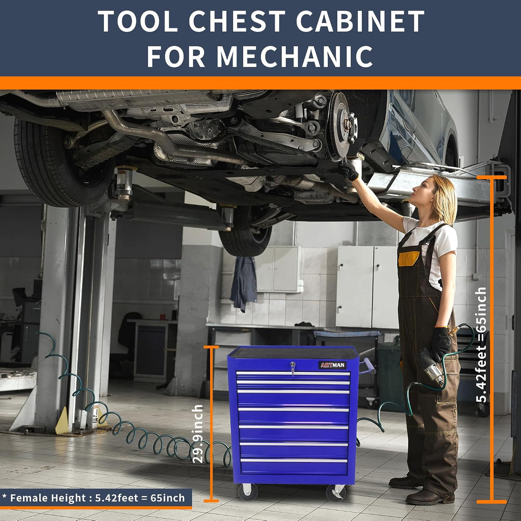 Larmliss 7-Drawer Rolling Tool Cart, Lockable Home Repair Tool Storage Organizer, Tool Box on Wheels,Tool Chest Cabinet for Mechanic, Garage
