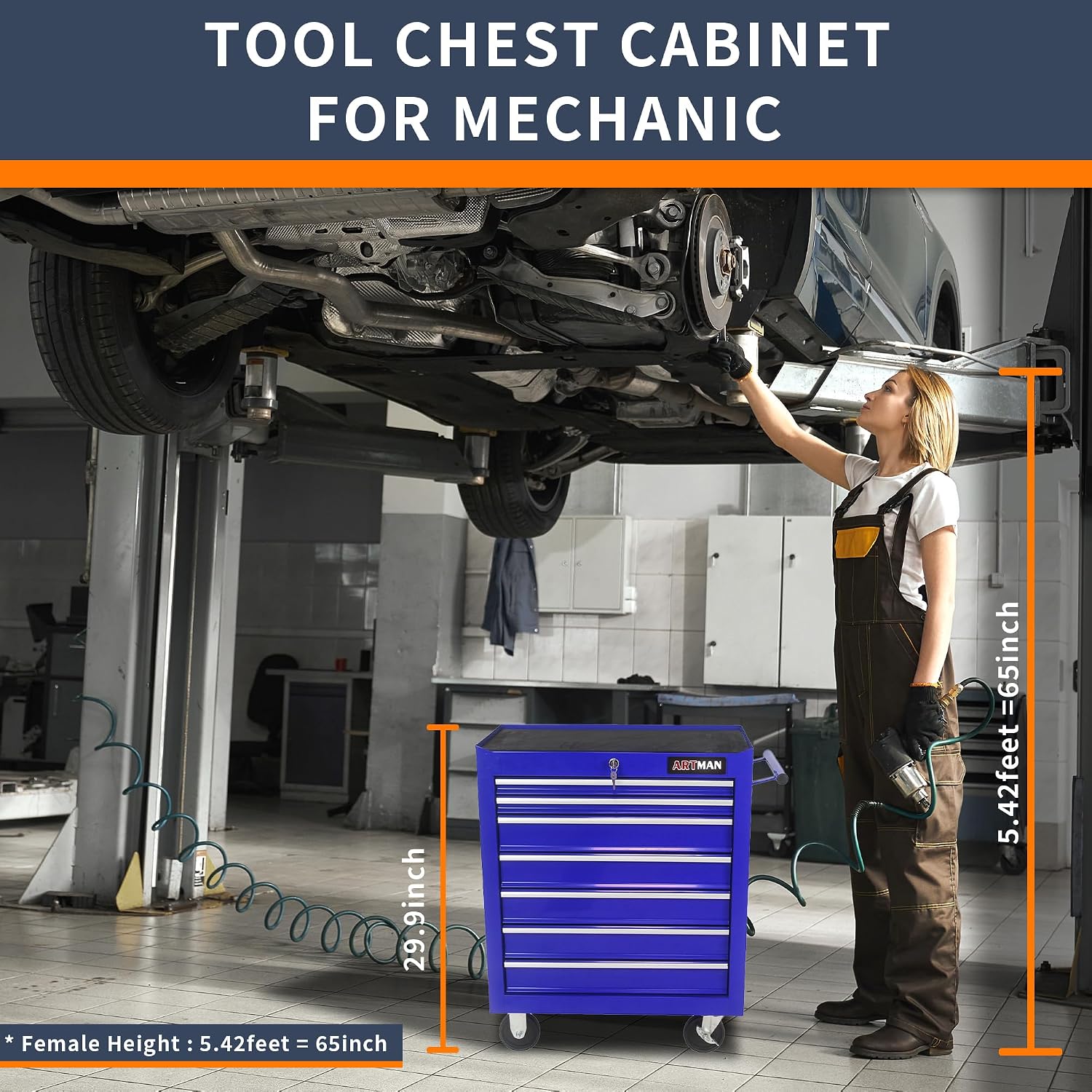 Larmliss 7-Drawer Rolling Tool Cart, Lockable Home Repair Tool Storage Organizer, Tool Box on Wheels,Tool Chest Cabinet for Mechanic, Garage