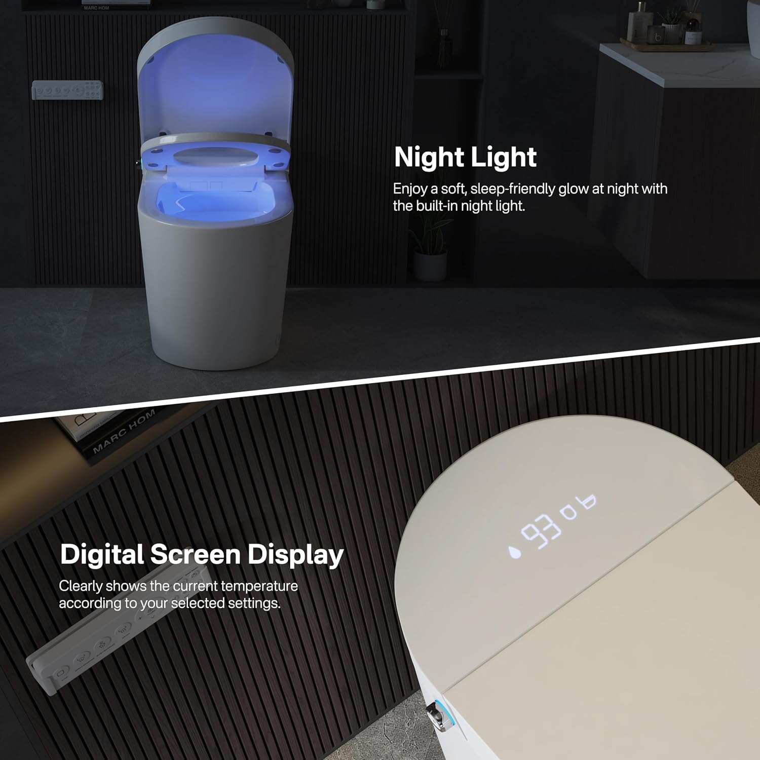 Smart Toilet, Eridanus One Piece Bidet Toilet for Bathroom, Toilet with Heated Bidet Seat, Adjustable Warm Water Wash & Dryer, Foot Sensor Flush, Tankless Toilet with LED Display, White