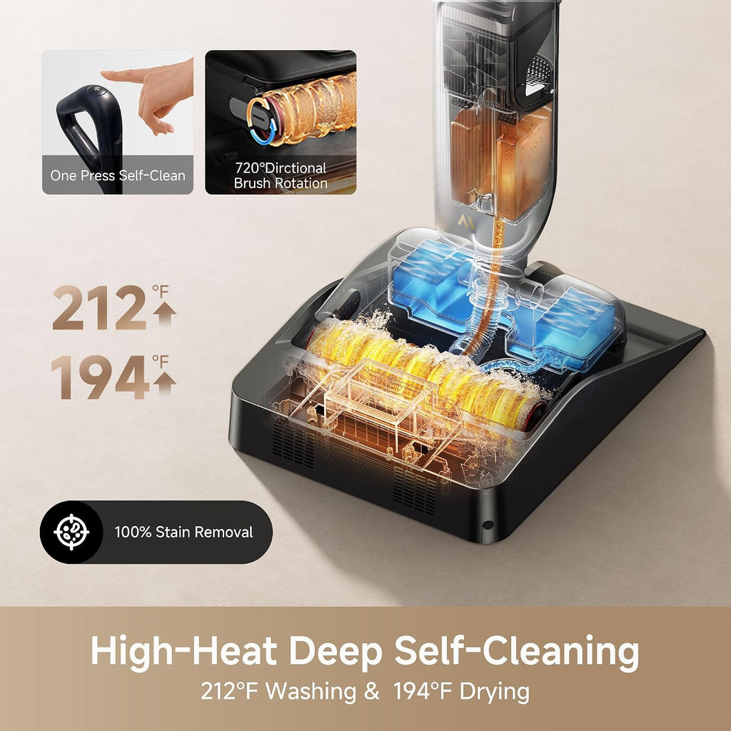 Mova X4 Pro Wet Dry Vacuum Cleaner, 20000Pa Cordless Vacuum Mop with Zero Tangle, Hot Water Mopping for Sticky Messes,194℉ Hot Air Self Drying, 180° Lie Flat, Push-in Charging Station, LED Display