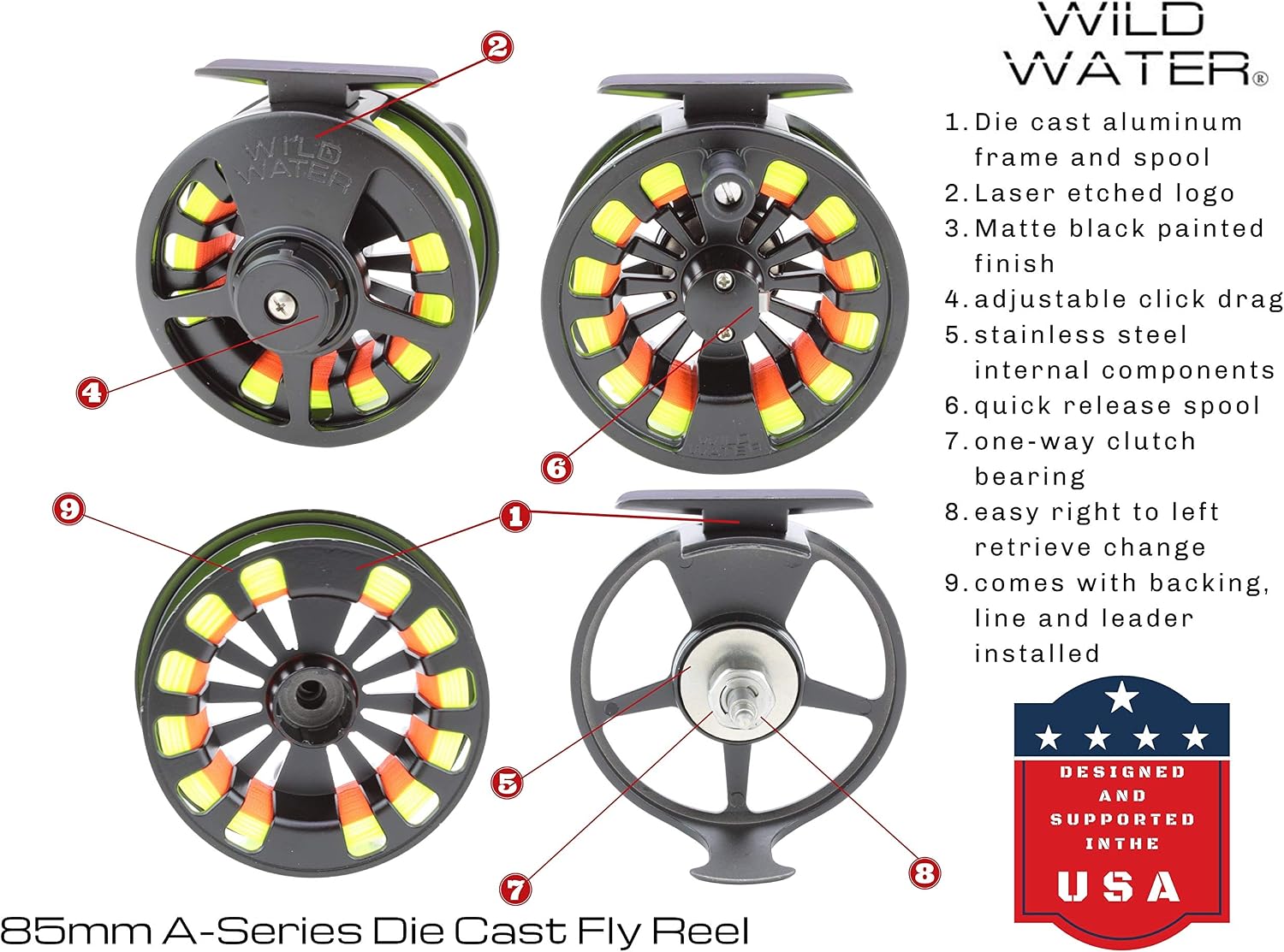 Wild Water Deluxe Fly Fishing Combo Starter Kit, 5 or 6 Weight 9 Foot Fly Rod, 4-Piece Graphite Rod with Cork Handle, Accessories, Die Cast Aluminum Reel, Carrying Case, Fly Box Case & Fishing Flies