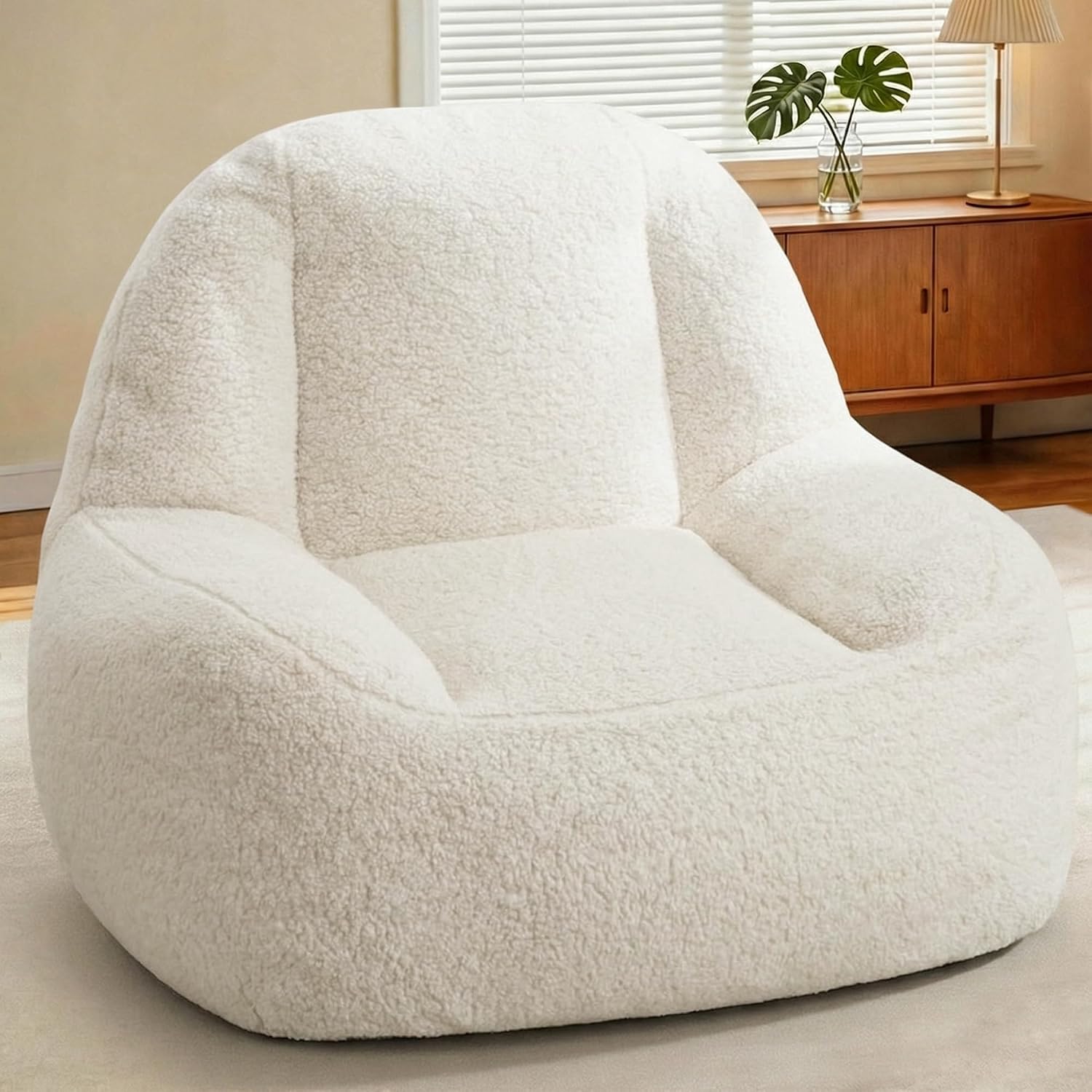 Homguava Bean Bag Chairs for Adults,Giant Beanbag Couch Adult Bean Bag Chair with Filler Included,Modern Lazy Sofa Comfy Chair for Living Room(White)