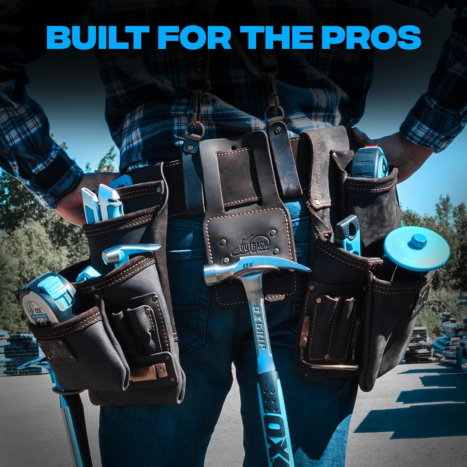 OX Pro Oil Tanned Leather Framing Rig with (XL) Belt and Padded Suspenders Leather Framing Tool Belt with Suspenders and Tool Pouches Dual Hammer Holsters OX-P263610