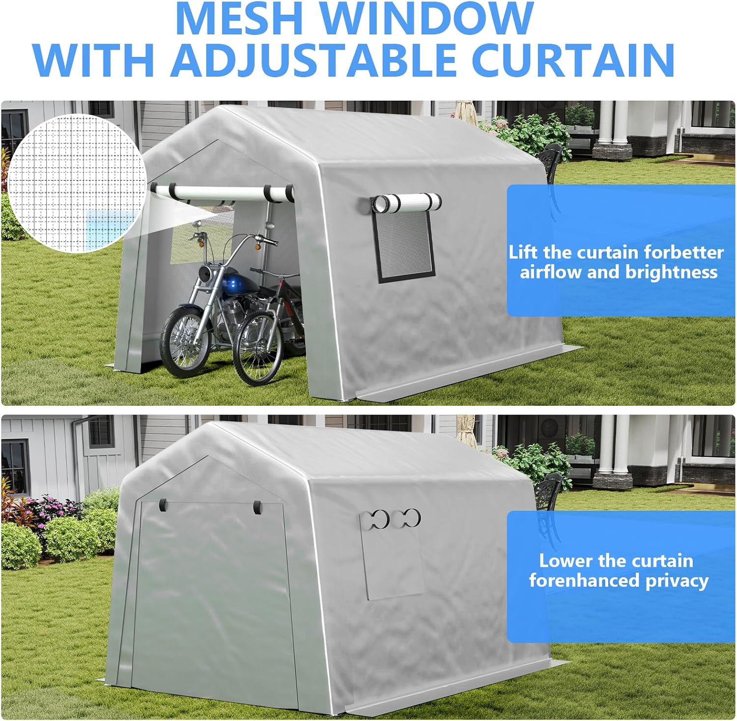 Jocoevol 8x10 ft Carport Heavy Duty Tent with Roll-up Windows, Portable Garage with Galvanized Steel Tubes, Car Canopy All-Season Tarp for Car Boat Truck Motorcycle