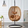 LKTART Egg Swing Chair with Stand Rattan Hanging Egg Chair with Cushions and Pillow Relaxing Chair Foldable Basket & Metal Stand Indoors or Outside