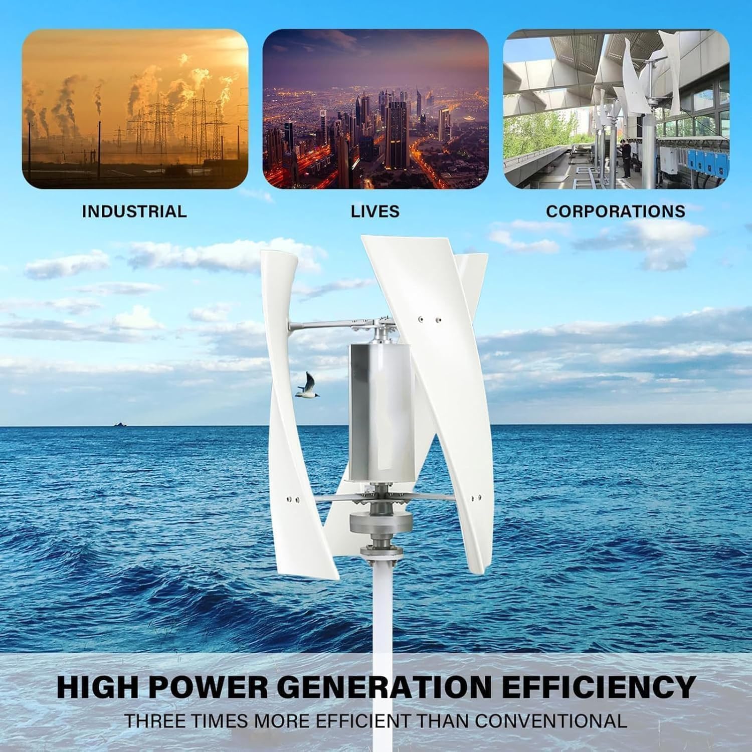 220V 3000W Low Noise Wind Turbine Generator Kit with Charge Controller, Windmill Wind Power Generator 12V 24V 48V for Hybrid Solar Wind System
