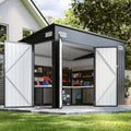 354 cu.ft Shed 9.5x7.4 Ft Premium Galvanized Steel Storage Sheds with Triple Doors Weatherproof Outdoor Utility Sheds, Dual Lock Lean to Shed for Mower, Bike, Generator, Garden Tools (Black)