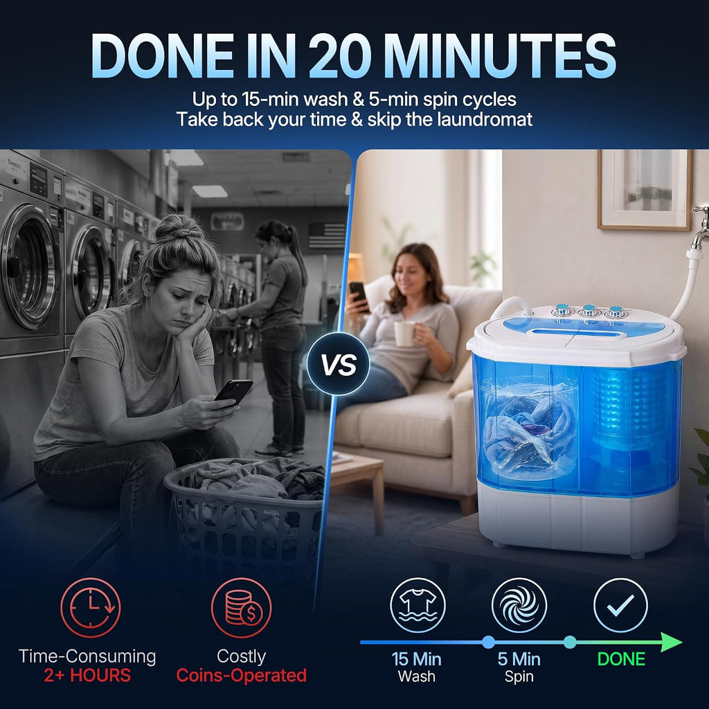 ZenStyle Portable Washer Compact Twin Tub 9.9 LB Mini Top Load Washing Machine Washer/Spinner w/ 6.57 FT Inlet Hose