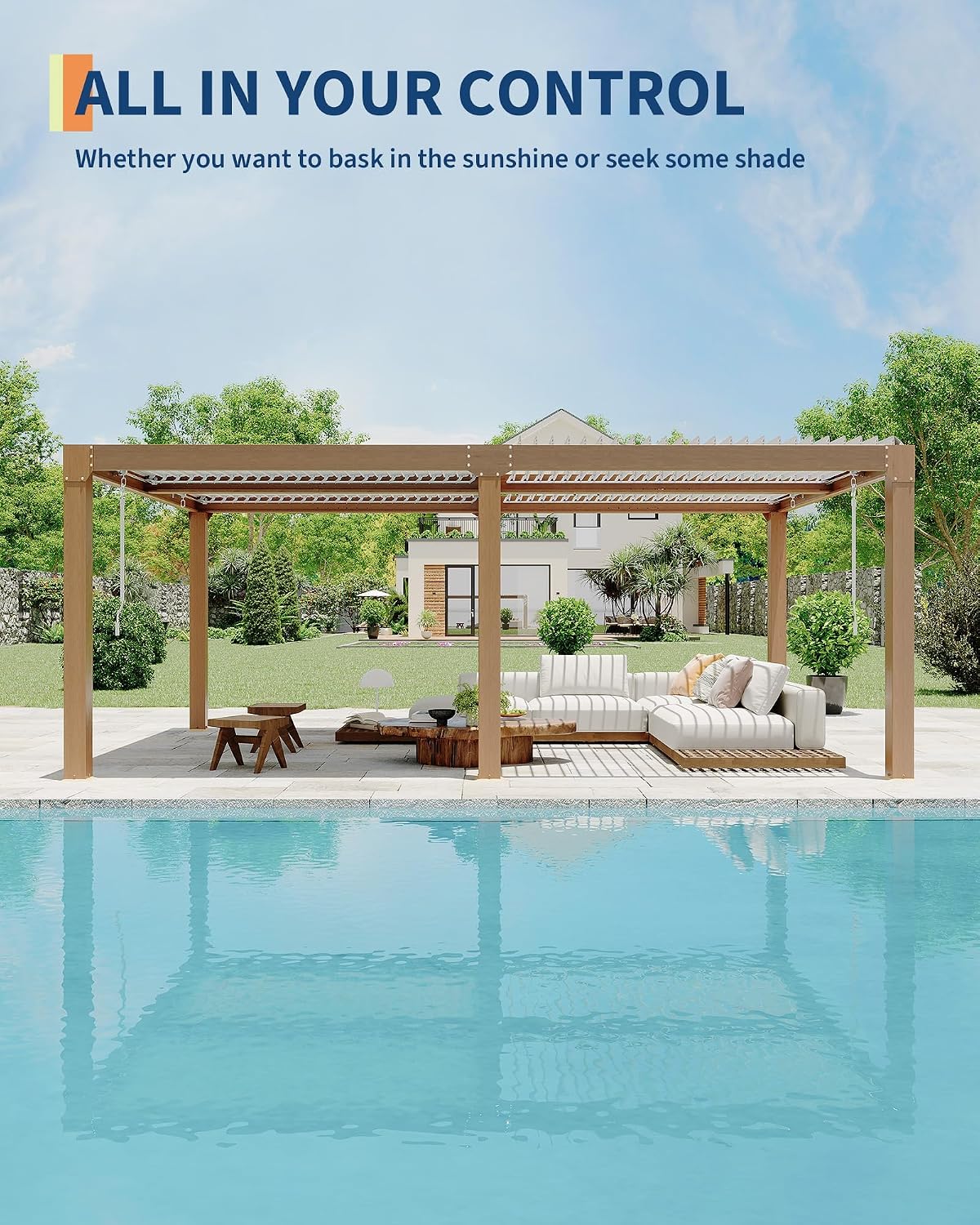 PeakPursuit Louvered Pergola - 10'x20' Outdoor Pergolas with Adjustable Louvered Roof, Reinforced Aluminum Frame, Integrated Drainage System, Outdoor Gazebo for Deck, Patio, Backyard and Garden