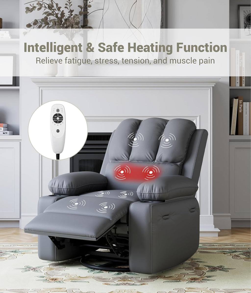 GarveeHome Oversized Recliner Chairs with Heat and Massage, Lazy Recliner Chair for Adults- Manual Chair with Cup Holder for Living Rooms, Bedrooms and Nurseries (Grey)