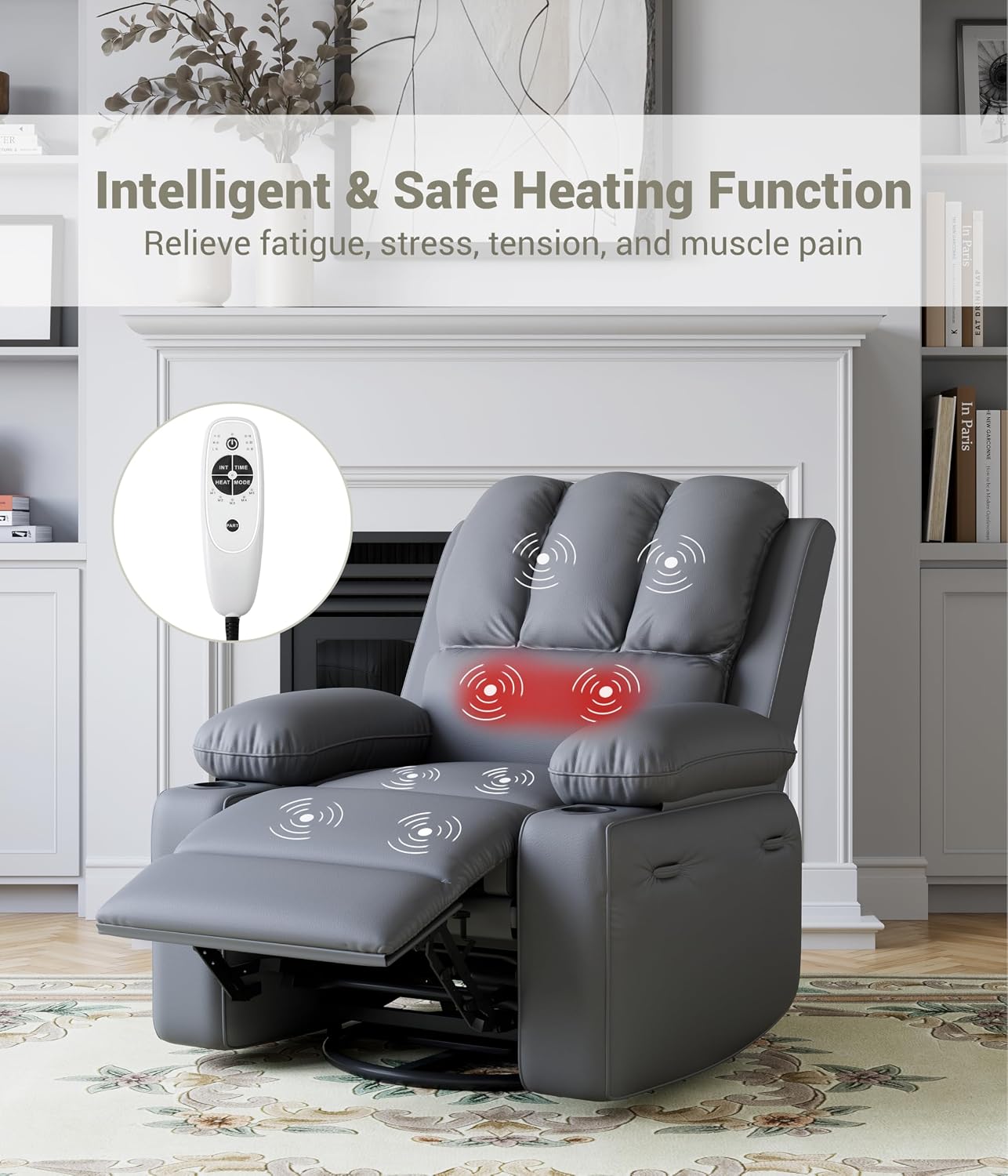 GarveeHome Oversized Recliner Chairs with Heat and Massage, Lazy Recliner Chair for Adults- Manual Chair with Cup Holder for Living Rooms, Bedrooms and Nurseries (Grey)