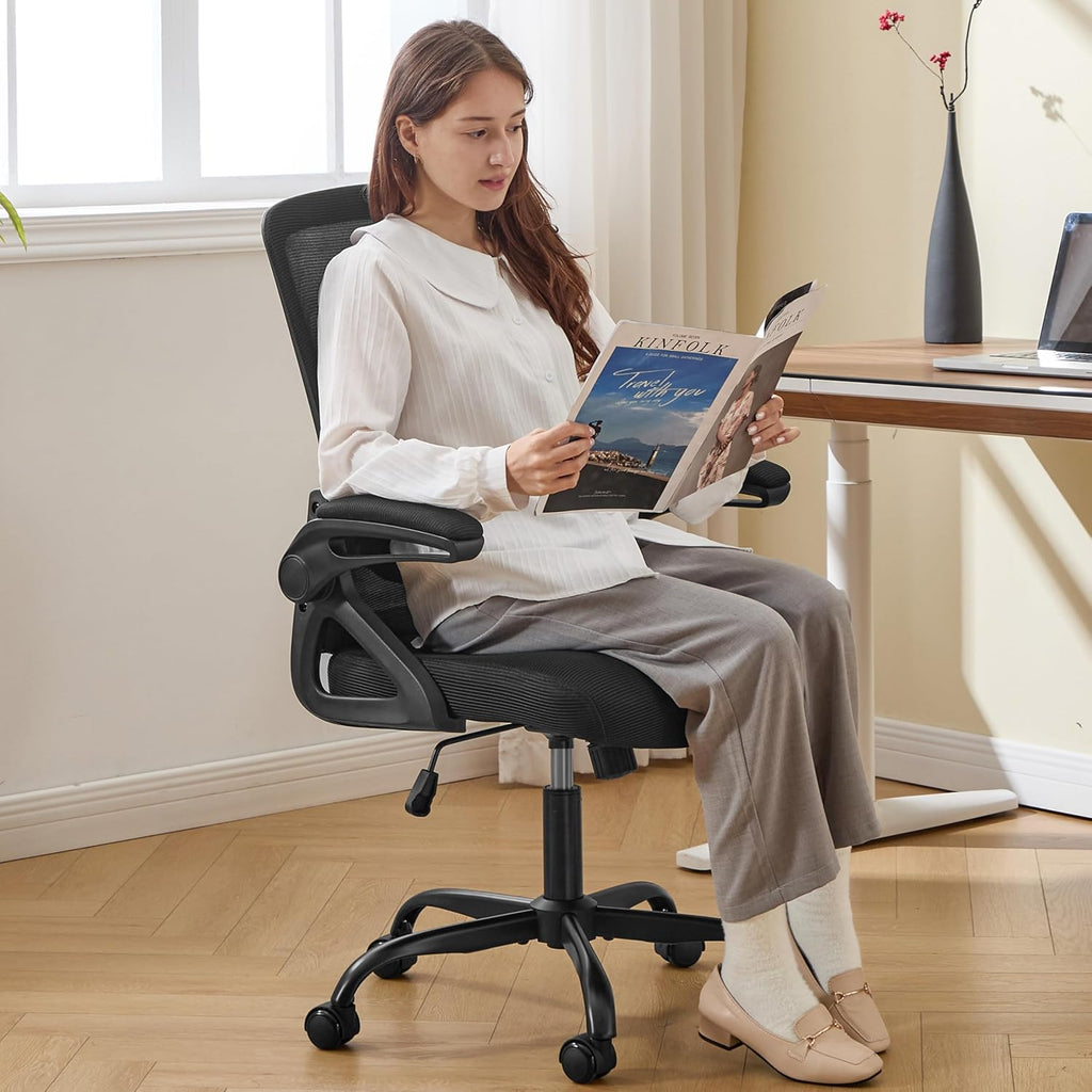 Ergonomic Office Chair, Desk Chair with Adjustable Lumbar Support, Breathable Mesh Comfy Computer Chairs with Flip-up Armrests Executive Task Chair for Adults Home Office (4Pcs)