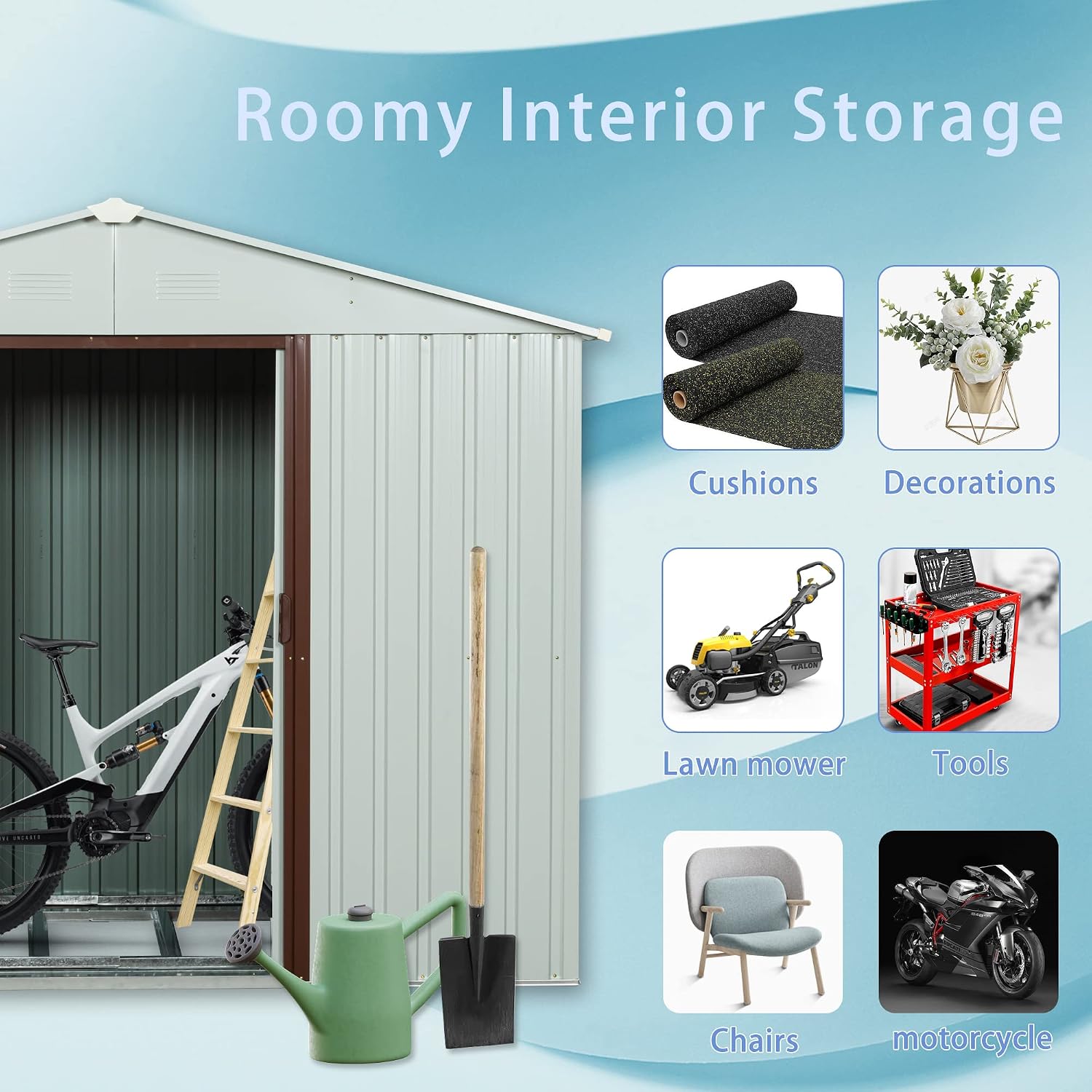 8 x 4 FT Outdoor Storage Shed, Metal Garden Shed with Floor Frame, Tool Shed Outdoor Storage with Lockable Sliding Doors & Air Vents, Storage House Waterproof for Backyard, Lawn, White