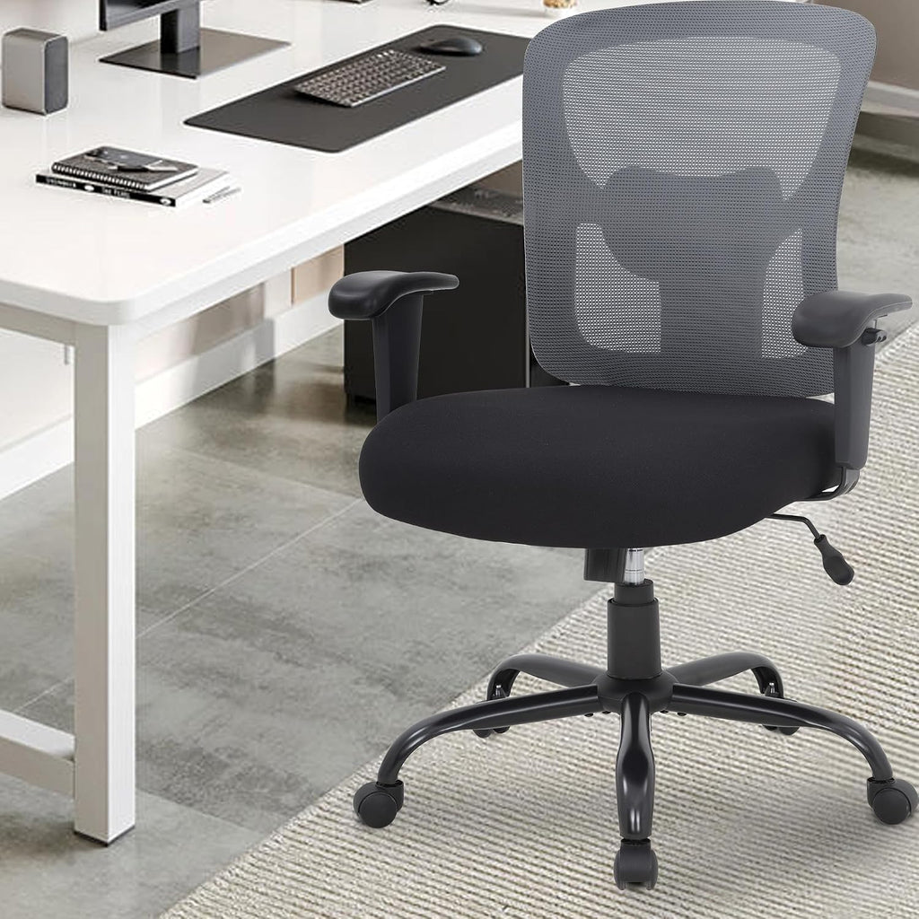 BestOffice Big & Tall Office Chair, 400 lb Capacity Mesh Desk Seating with Lumbar Support, Wide Seat, Adjustable Arms, Rolling Swivel High-Back Ergonomic Executive Task Model for Home Office, Grey
