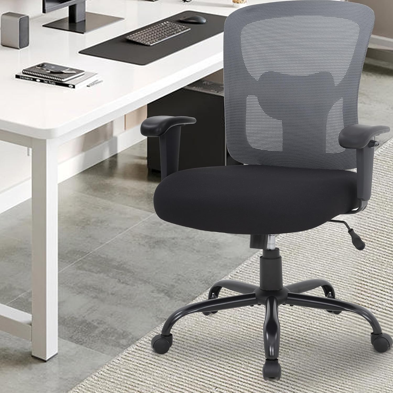 BestOffice Big & Tall Office Chair, 400 lb Capacity Mesh Desk Seating with Lumbar Support, Wide Seat, Adjustable Arms, Rolling Swivel High-Back Ergonomic Executive Task Model for Home Office, Grey