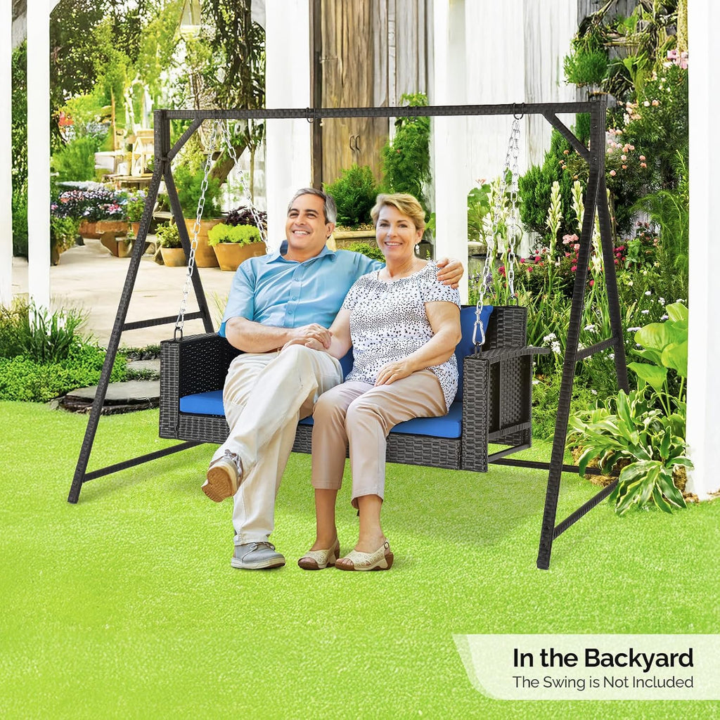 VINGLI Upgraded 7 FT Rattan Porch Swing Frame, Heavy Duty 1200 LBS Weight Capacity Swing Stand for Outdoors, Black