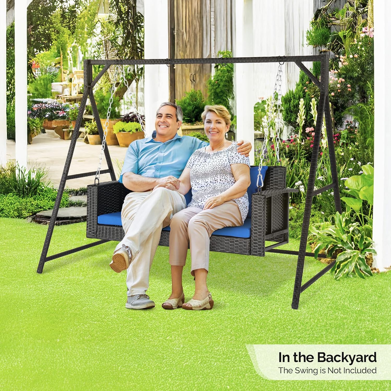 VINGLI Upgraded 7 FT Rattan Porch Swing Frame, Heavy Duty 1200 LBS Weight Capacity Swing Stand for Outdoors, Black