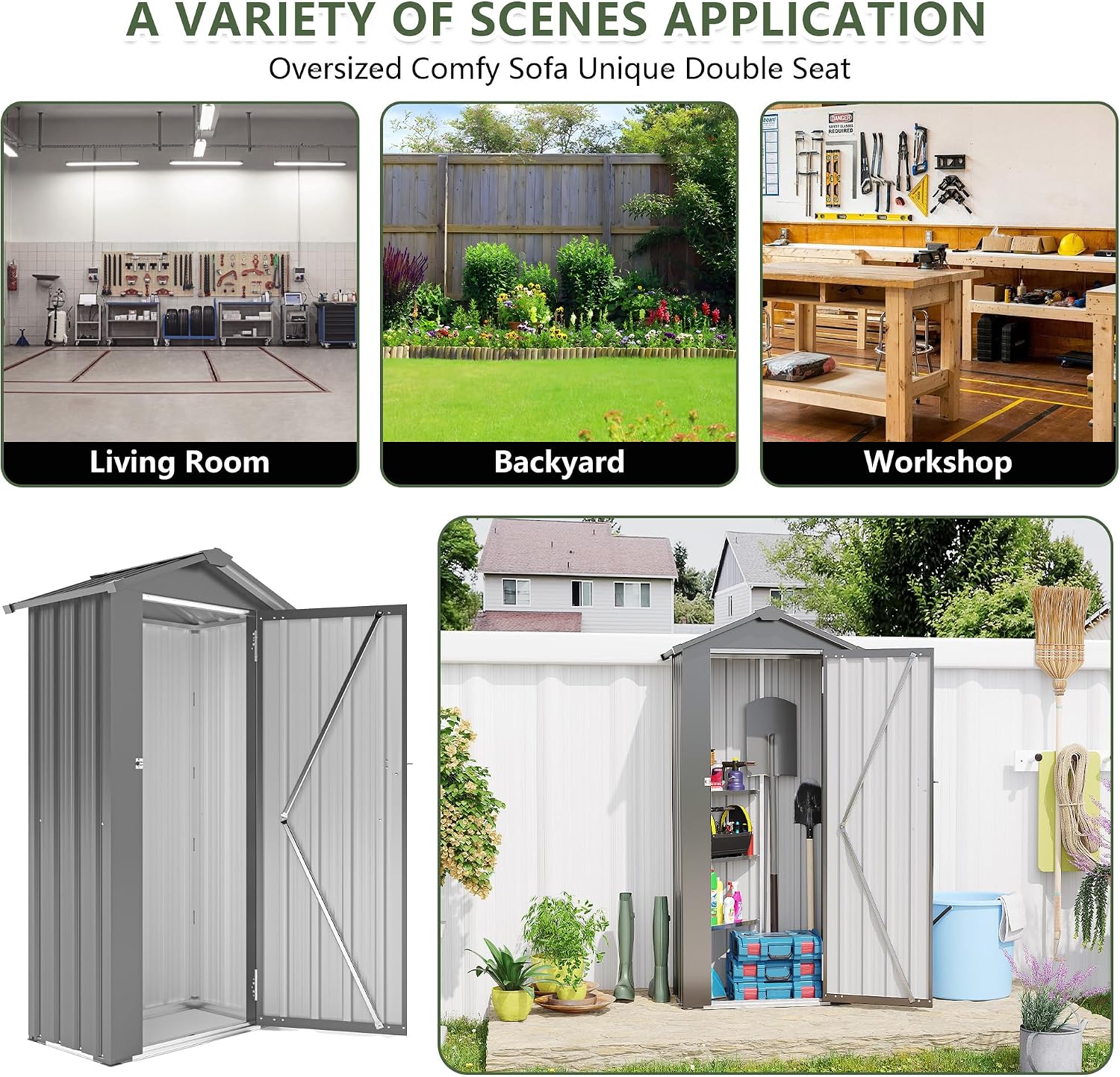 Metal Garden Storage Shed with Lockable Door, Garden Tool Shed with Adjustable Shelves (Black)