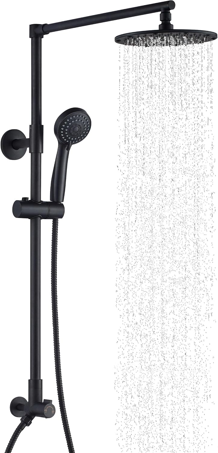 Fennocasa Polaris 3 Rain Shower System, 8' Rainfall Shower Head and Handheld Shower Combo, includes 3-Setting Handheld Spray, Height Adjustable Shower Wand Holder, 60' Hose (1.8 GPM Matte Black)