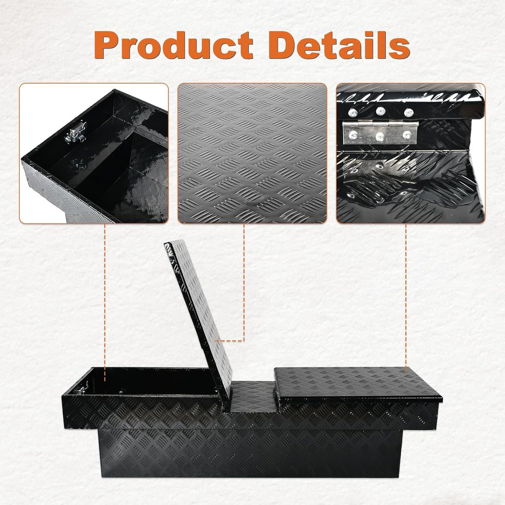 SSN 60 Inch Black Heavy-Wall Gull Wing Aluminum Truck Tool Box with 2 Locks,RigidCore Lids Pickup Truck Bed Tool Box for Storage and Organization