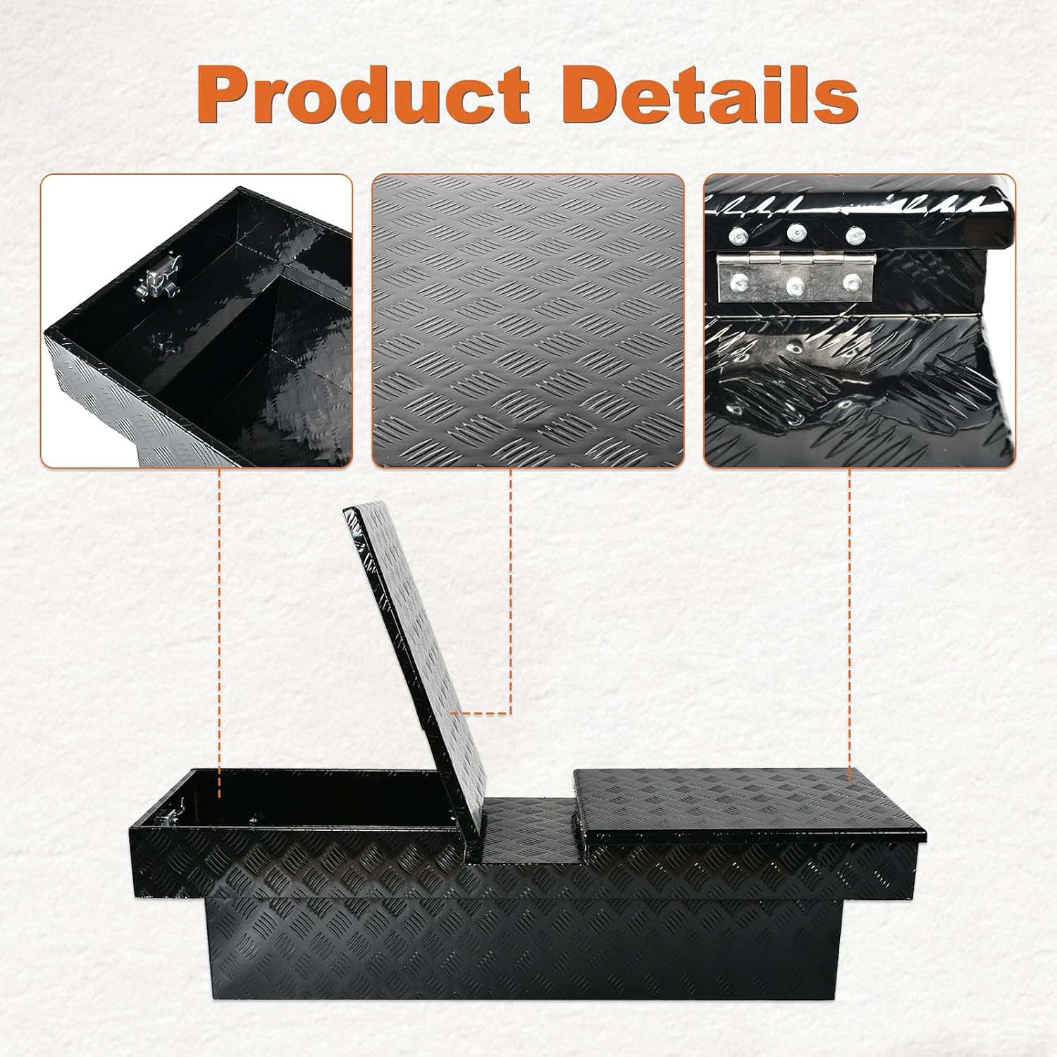 SSN 60 Inch Black Heavy-Wall Gull Wing Aluminum Truck Tool Box with 2 Locks,RigidCore Lids Pickup Truck Bed Tool Box for Storage and Organization