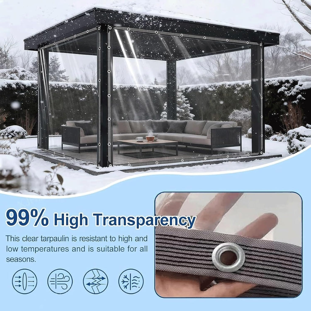 9x23 FT Pavilion Clear Tarp Heavy Duty - Waterproof Transparent Vinyl Cover with Reinforced Edges & Grommets, Tarpaulin for Pavilion, Gazebo, Pergola, Patio Outdoor Roof and Rain Protection