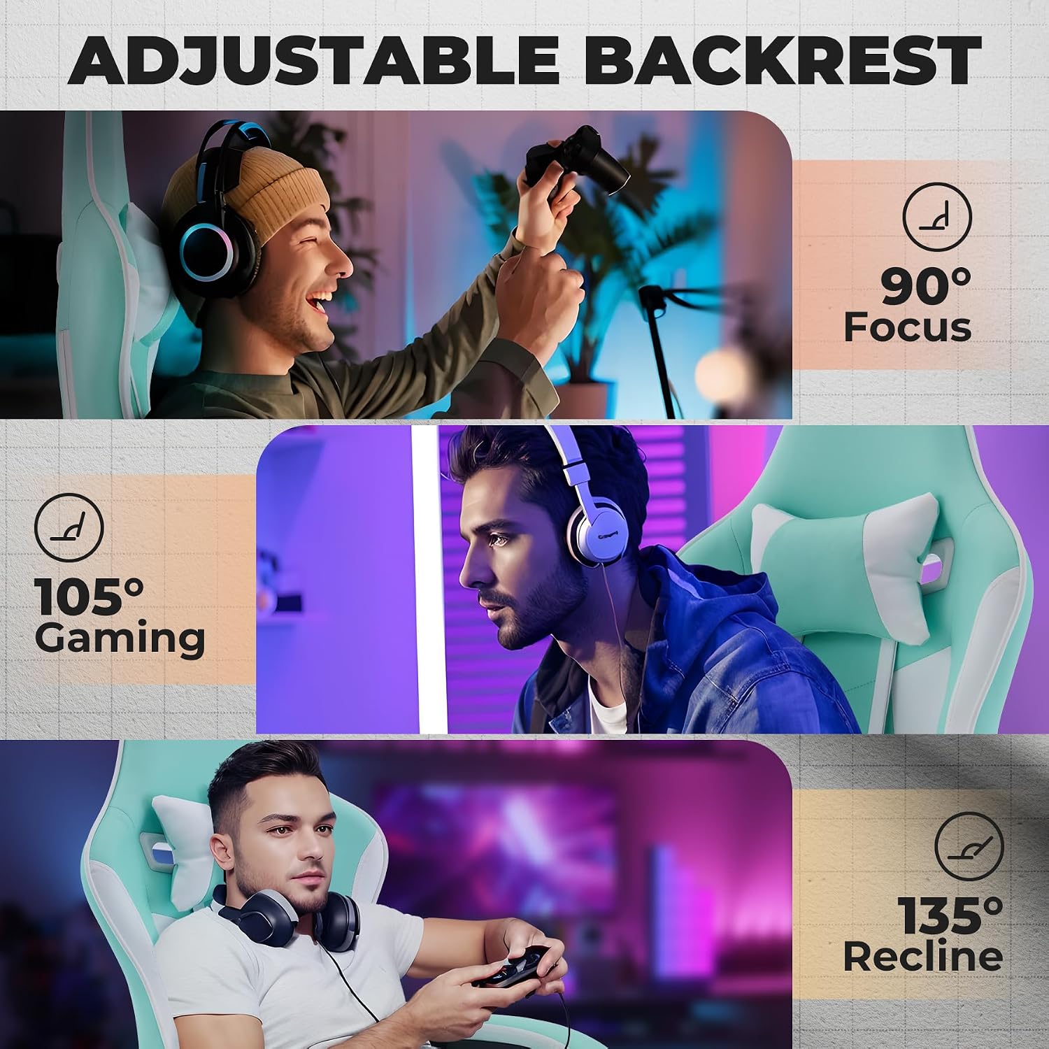 Gaming Chair with Massage and Footrest, Ergonomic High Back PC Racing Chair, 300LBS Capacity with Adjustable Lumbar Support & Headrest for Office and Desk (Model E, Green+White)