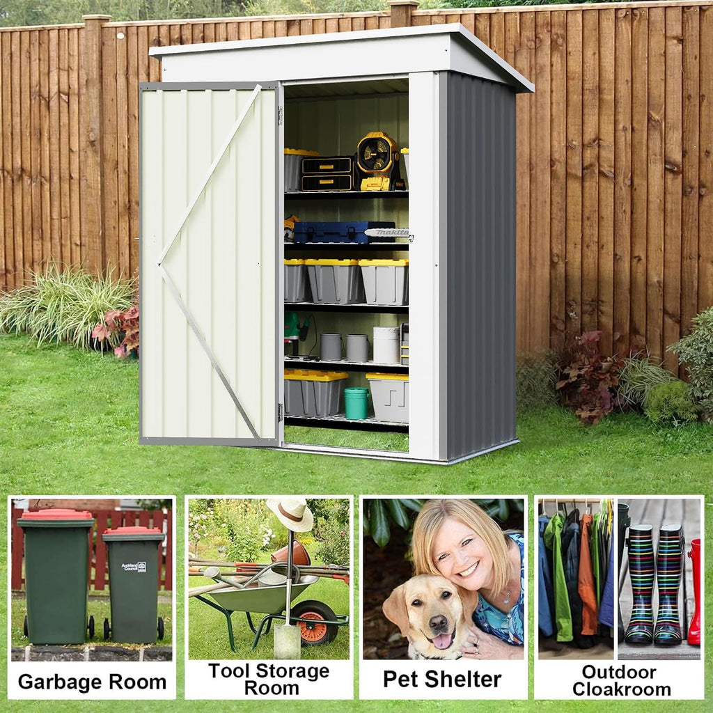 JUMMICO Metal Outdoor Storage Shed 5 x 3 FT Metal Shed with Lockable Door,Waterproof Garden Tool Shed Storage House for Backyard Patio Lawn,Grey
